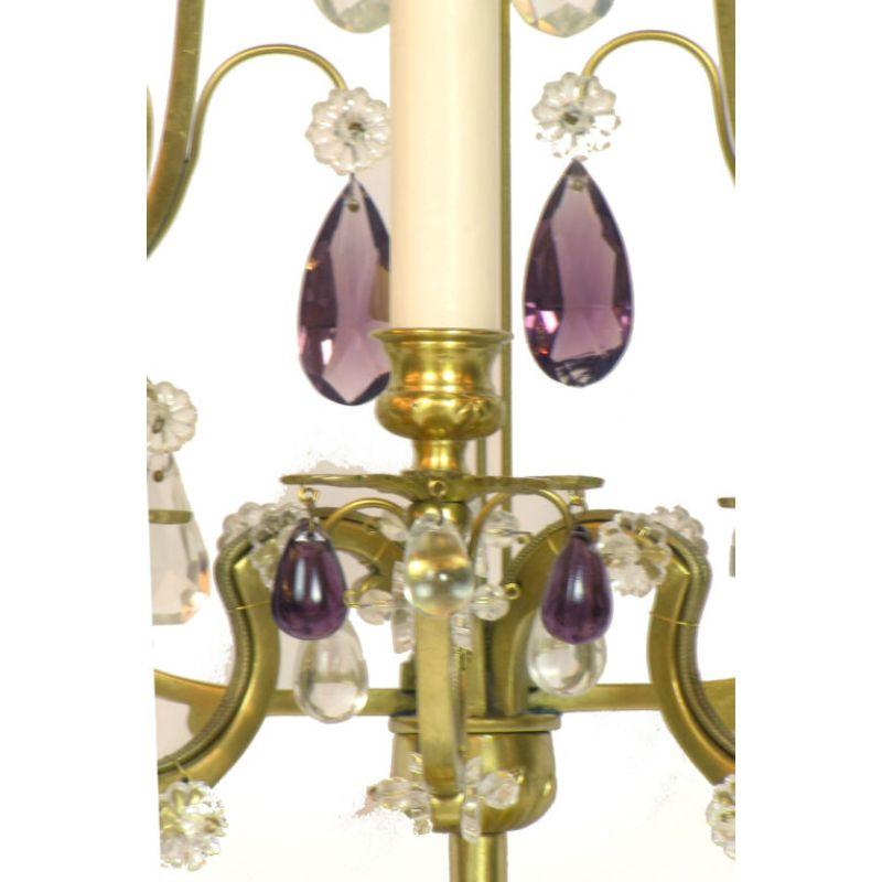 Pair of Candelabra, 19th Century French. With amethyst crystals and three lights. Lyre Back Design. Completely rewired and restored.

