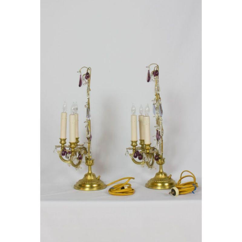 Pair of Lyre Back Amethyst Candelabra In Excellent Condition For Sale In Canton, MA