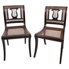 Pair of Lyre Back Caned Side Chairs