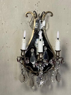 Pareja De Apliques En Forma De Lira, Metal Plateado Y Cristales Tallados Circa 1900