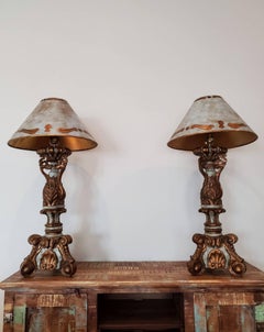 Pair of MAC Sculpture Italian Baroque Altar Candlestick Table Lamps