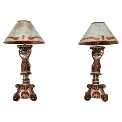 Vintage Pair of MAC Sculpture Italian Baroque Altar Candlestick Table Lamps