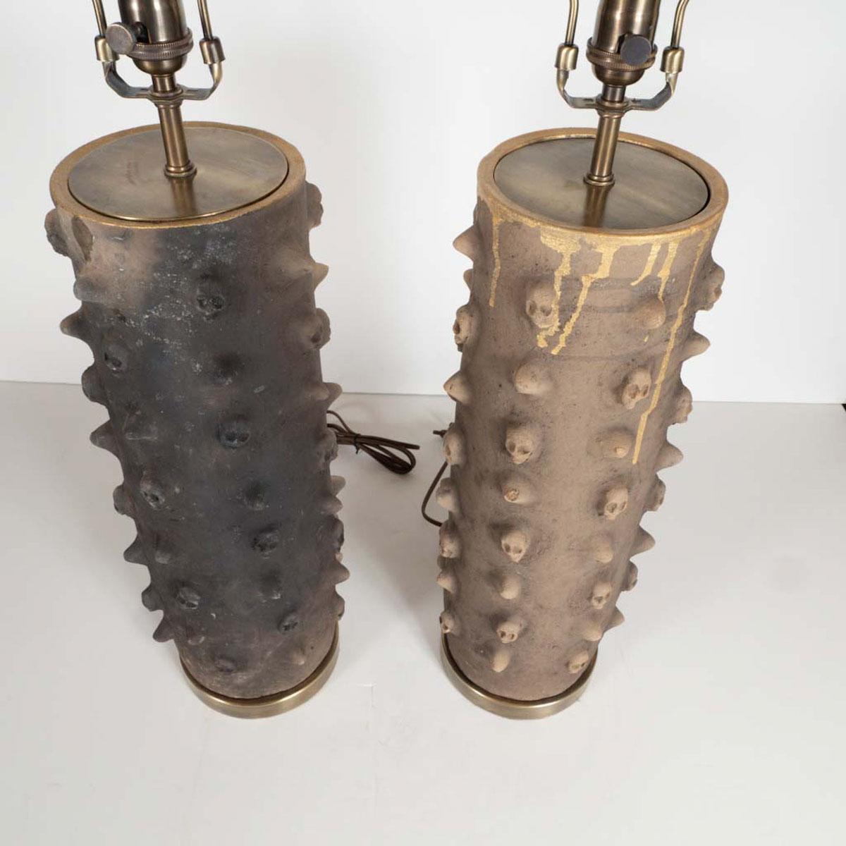 Pair of Macabre Ceramic Skull Motif Table Lamps For Sale 4