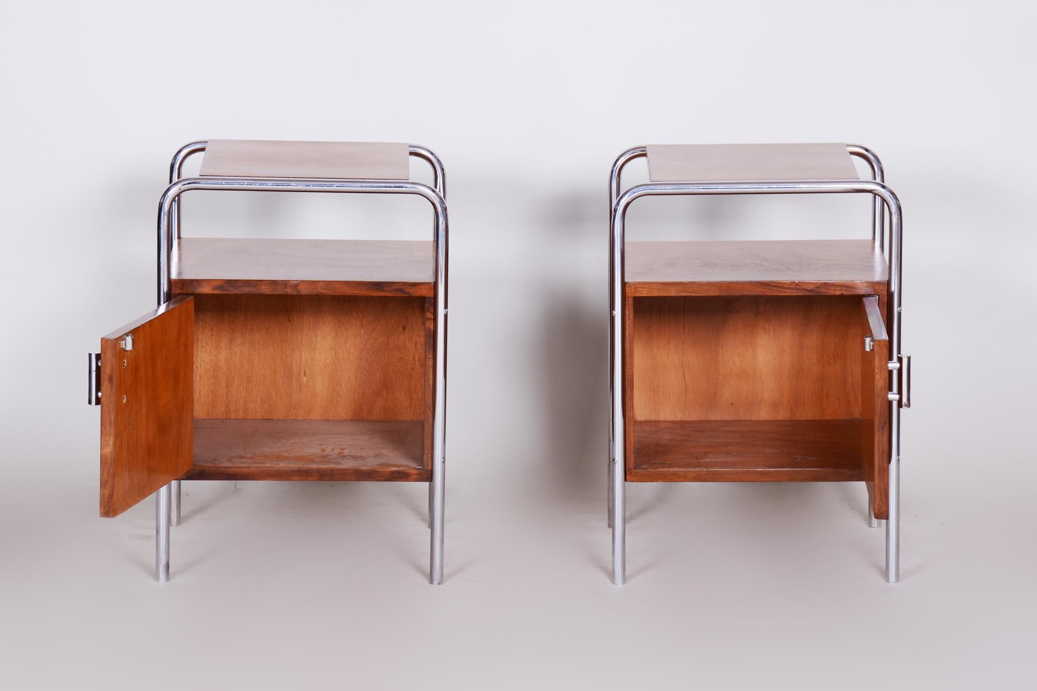 20th Century Pair of Macassar Bauhaus Bed-Side Tables by Robert Slezak, Czechoslovakia, 1930s