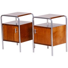 Pair of Macassar Bauhaus Bed-Side Tables by Robert Slezak, Czechoslovakia, 1930s