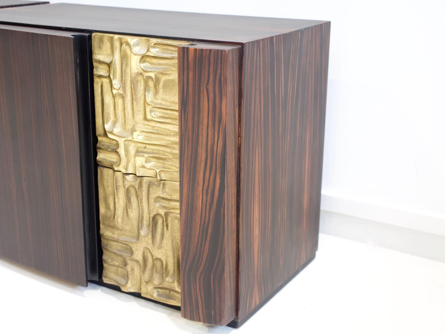 Pair of Macassar Ebony Credenzas with Bronze Details by Luciano Frigerio 4