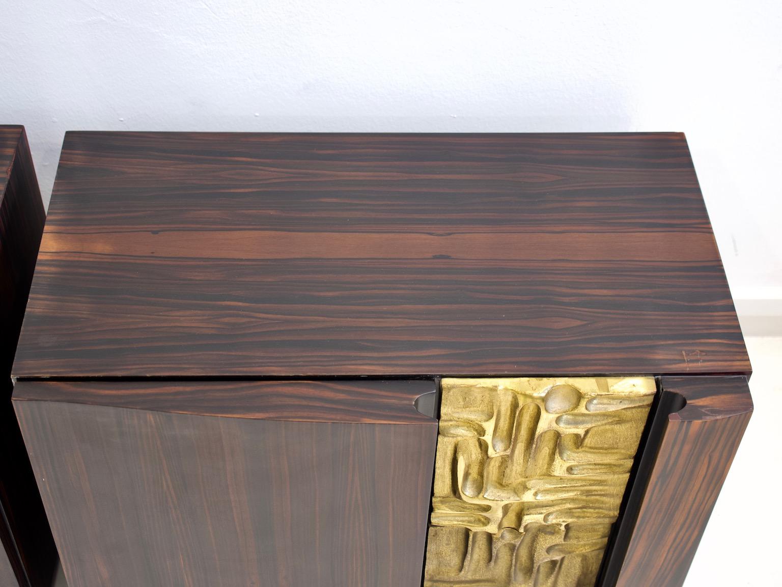 Pair of Macassar Ebony Credenzas with Bronze Details by Luciano Frigerio 5