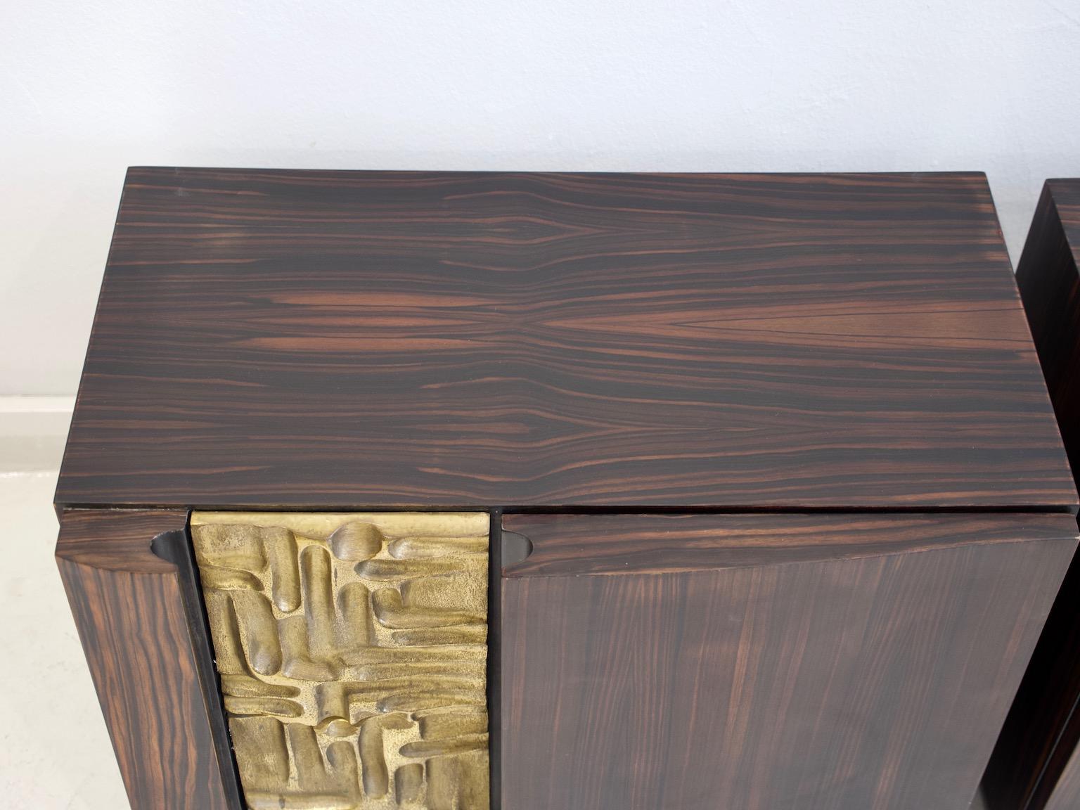 Pair of Macassar Ebony Credenzas with Bronze Details by Luciano Frigerio 6