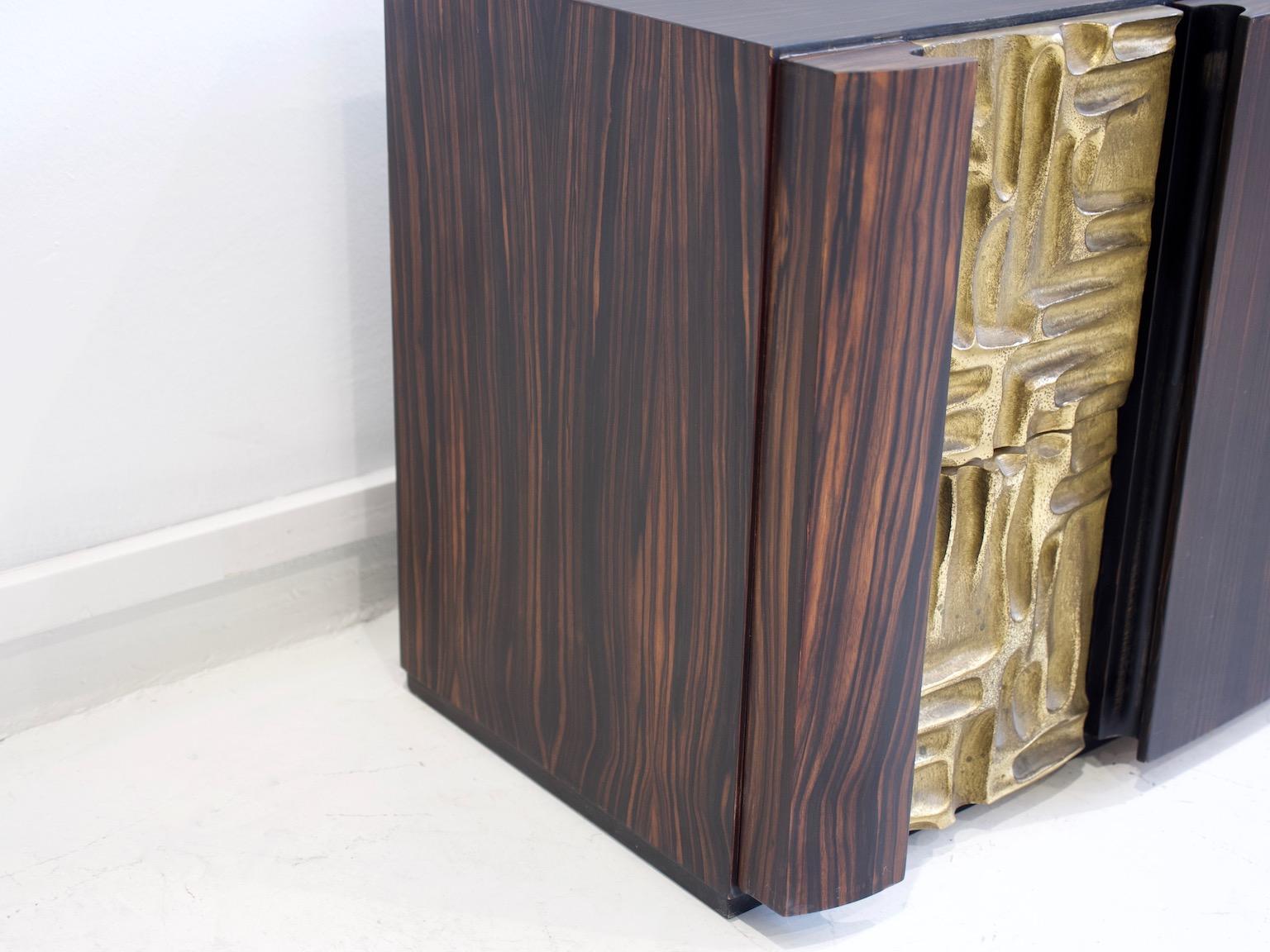 Pair of Macassar Ebony Credenzas with Bronze Details by Luciano Frigerio 7