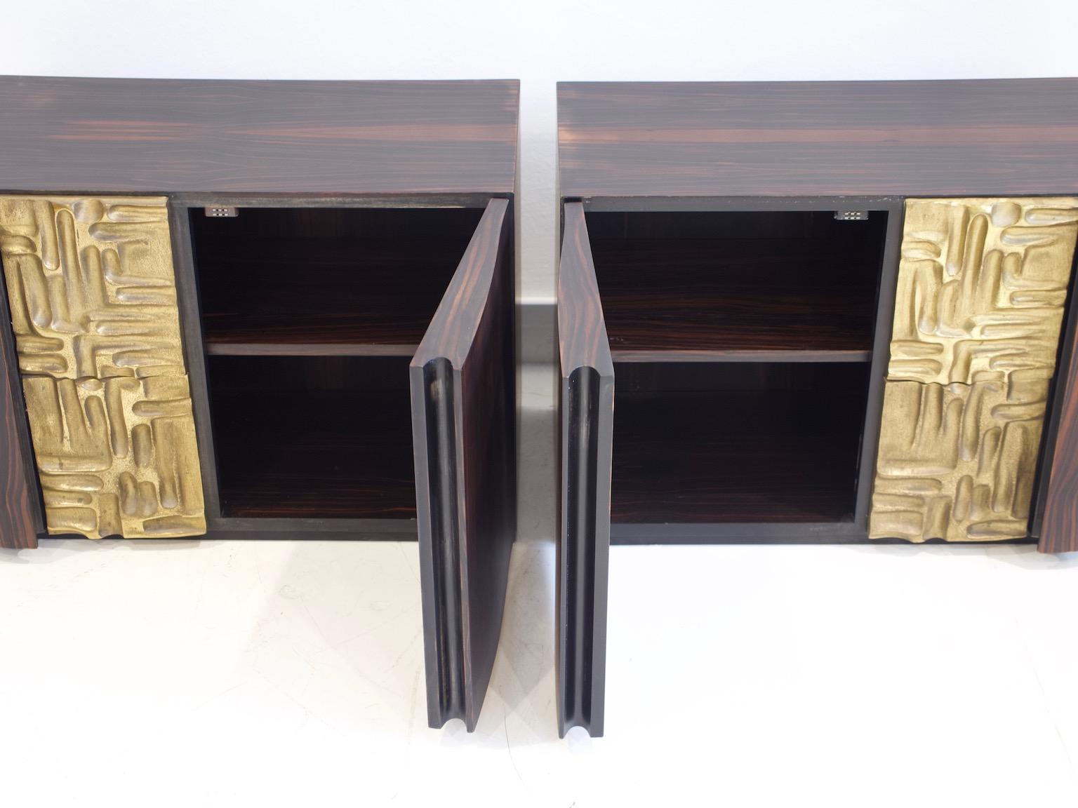 20th Century Pair of Macassar Ebony Credenzas with Bronze Details by Luciano Frigerio