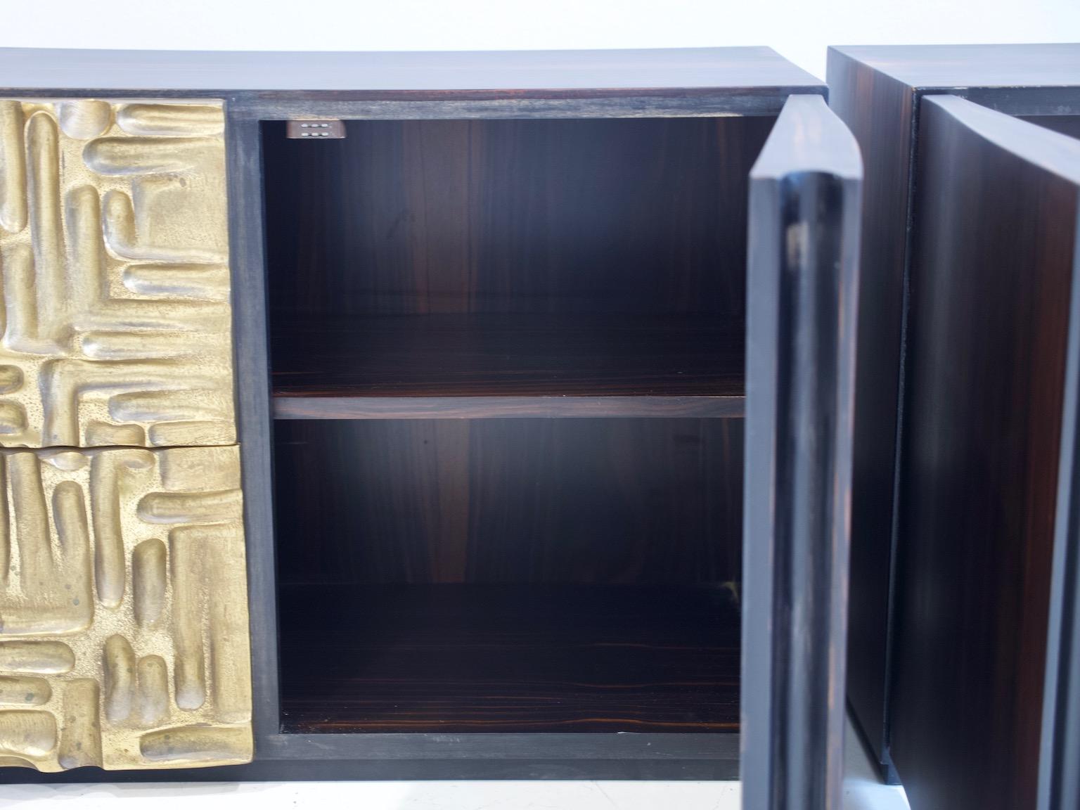 Pair of Macassar Ebony Credenzas with Bronze Details by Luciano Frigerio 1