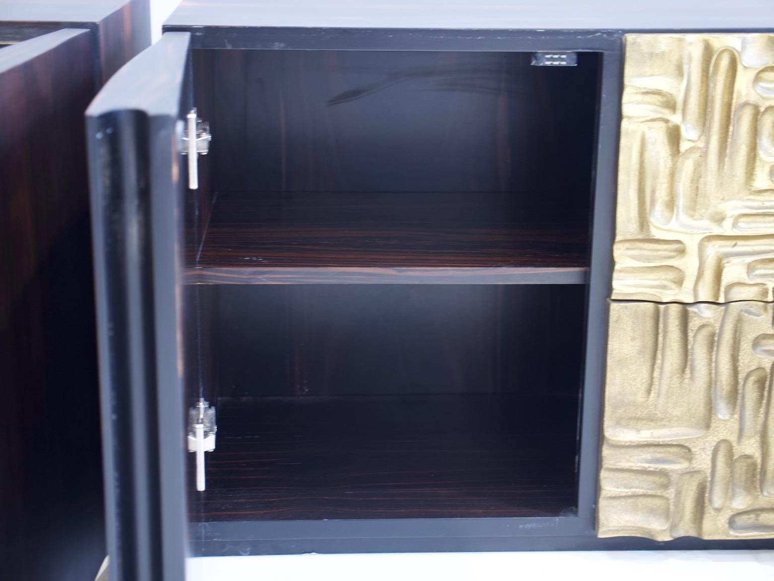 Pair of Macassar Ebony Credenzas with Bronze Details by Luciano Frigerio 2