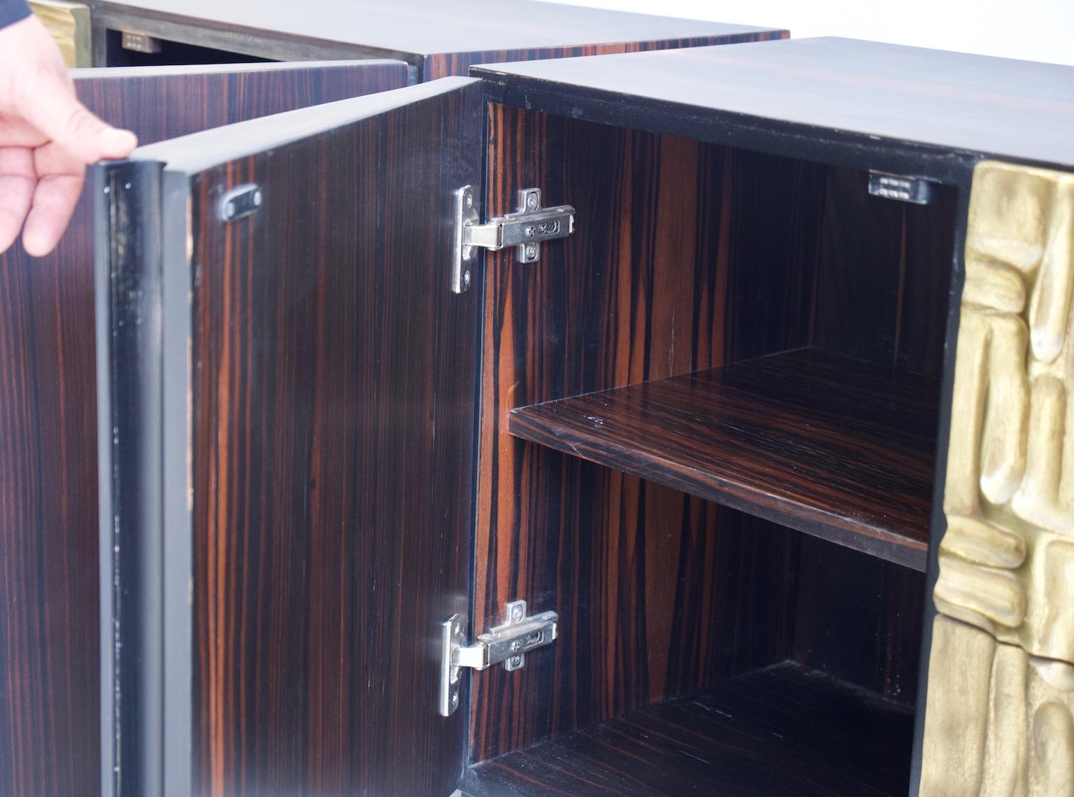 Pair of Macassar Ebony Credenzas with Bronze Details by Luciano Frigerio 3