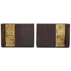 Pair of Macassar Ebony Credenzas with Bronze Details by Luciano Frigerio