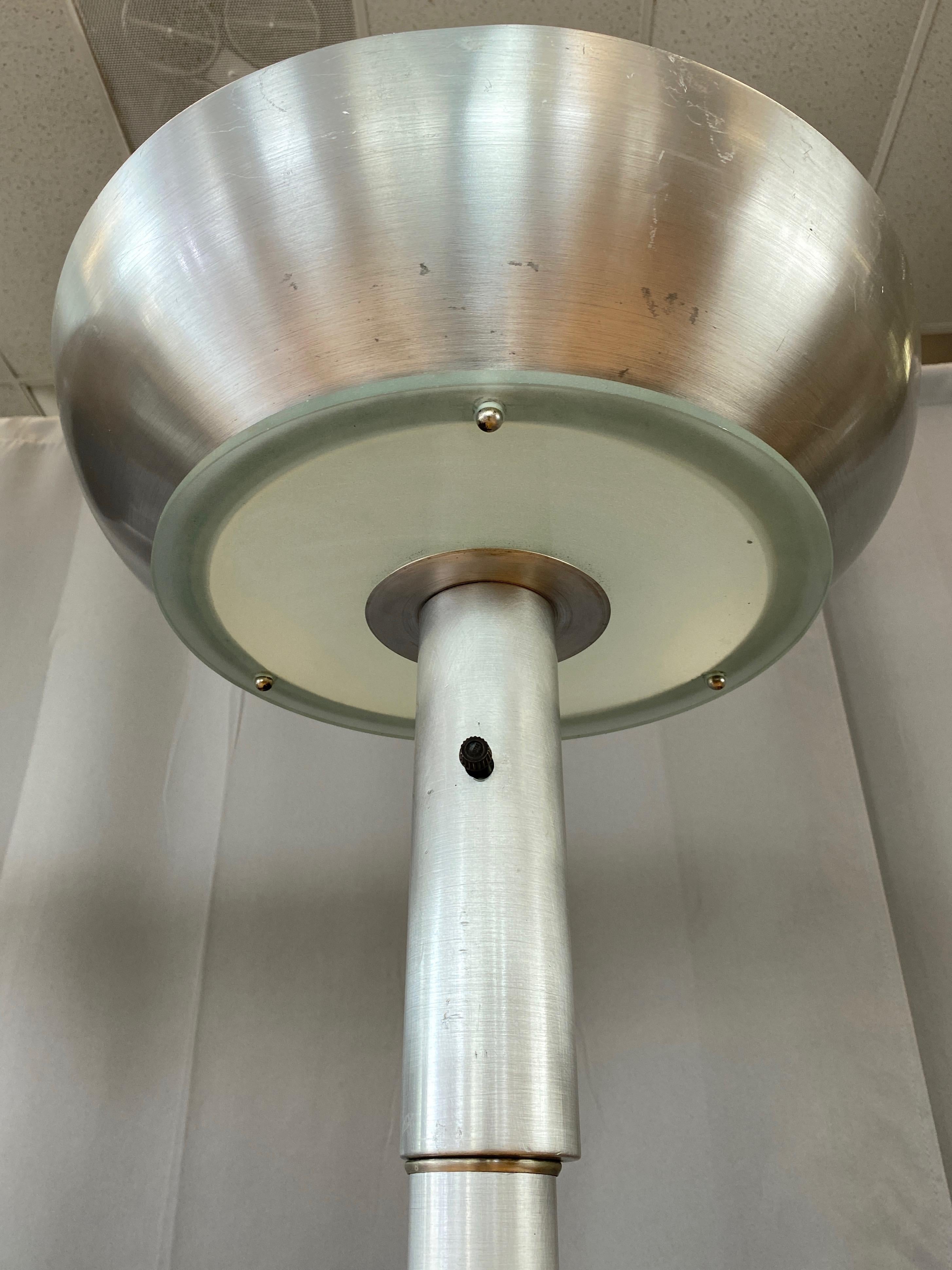 Pair of Machine Age Aluminum Torchiere Floor Lamps in the Style of Russel Wright For Sale 6