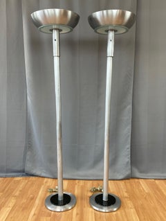 Pair of Machine Age Aluminum Torchiere Floor Lamps in the Style of Russel Wright