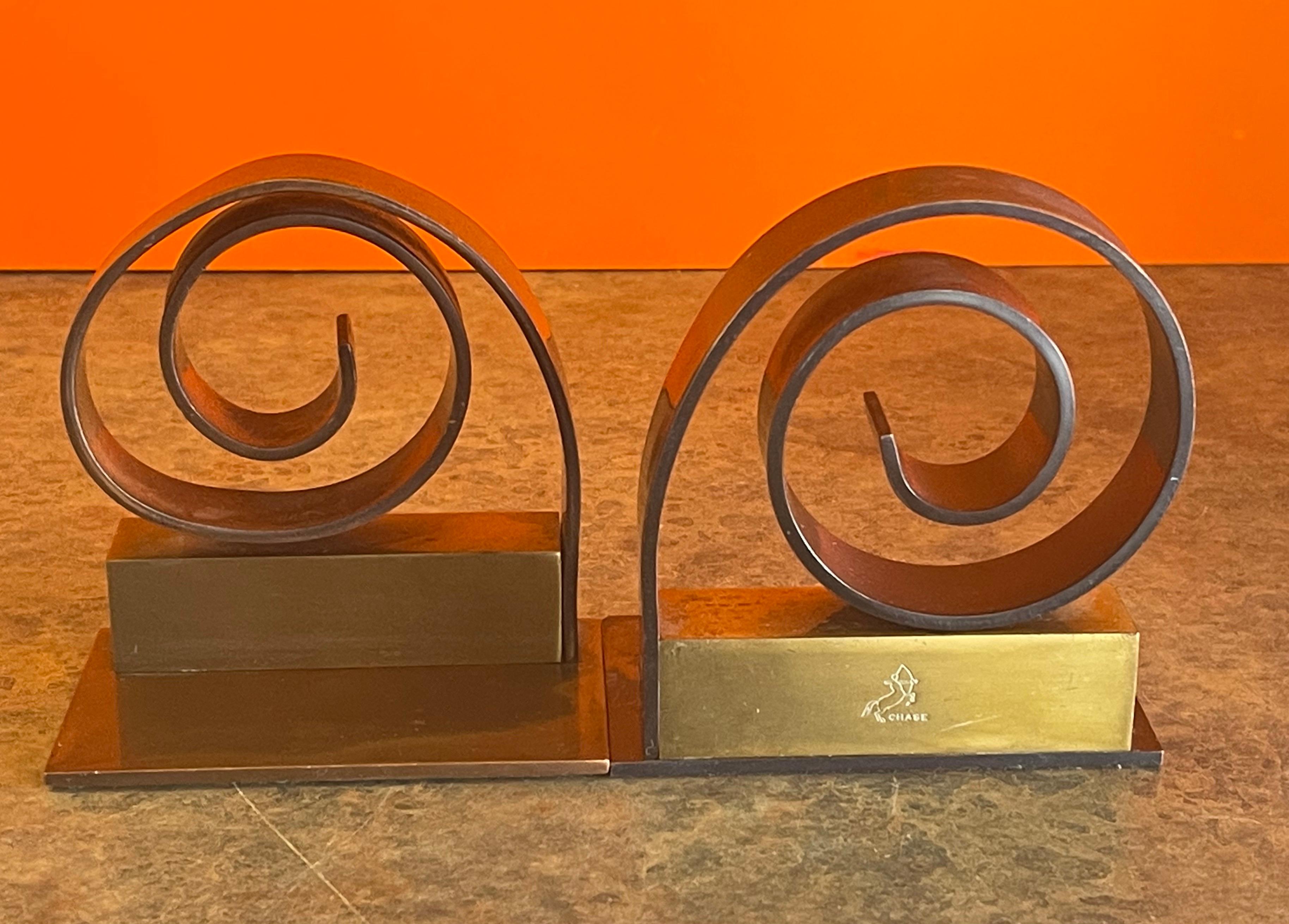 Brass Pair of Machine Age Art Deco Bookends by Walter Von Nessen for Chase & Co.