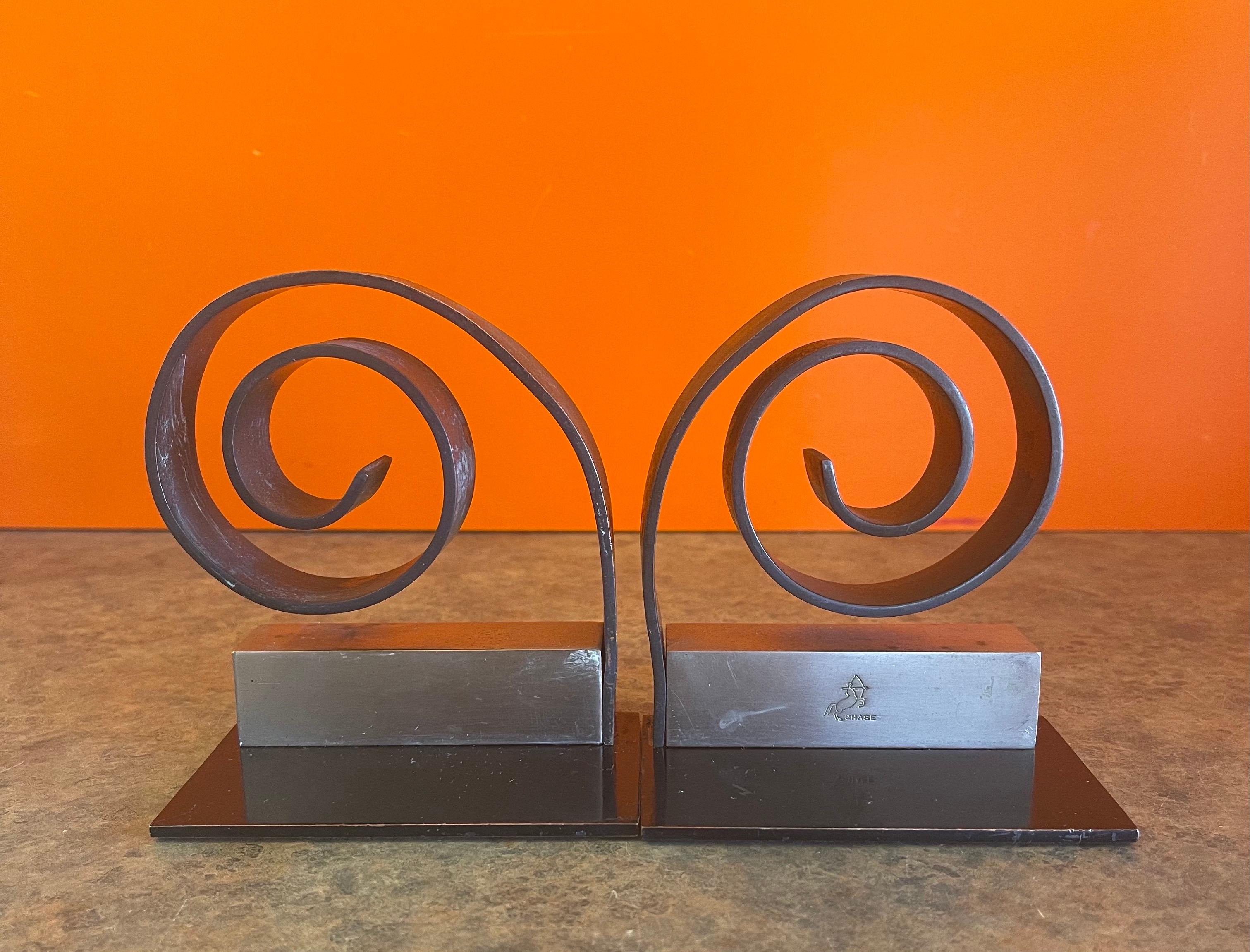 Nickel Pair of Machine Age Art Deco Bookends by Walter Von Nessen for Chase & Co. 