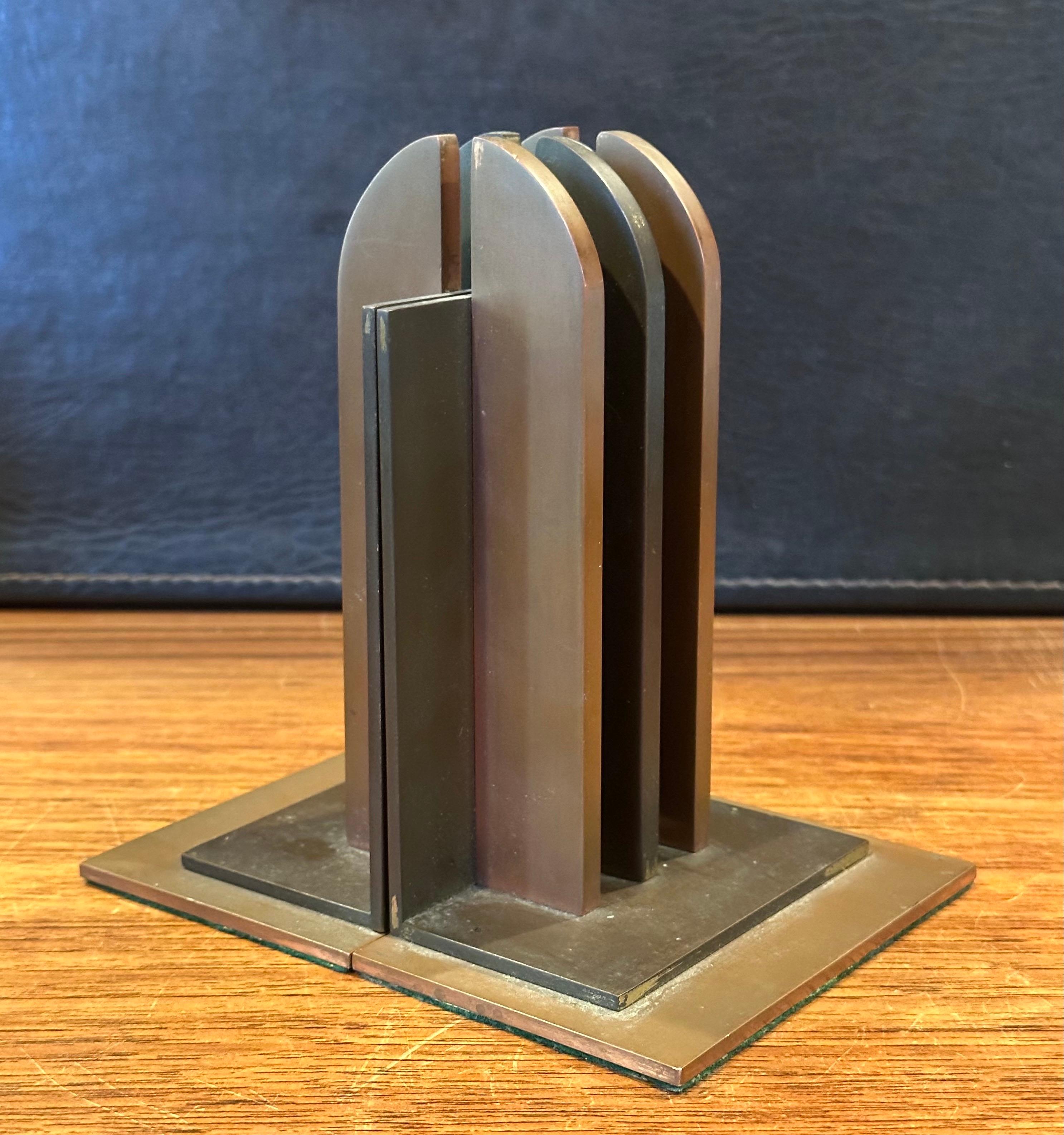 Brass Pair of Machine Age Art Deco Bookends by Walter Von Nessen for Chase & Co For Sale