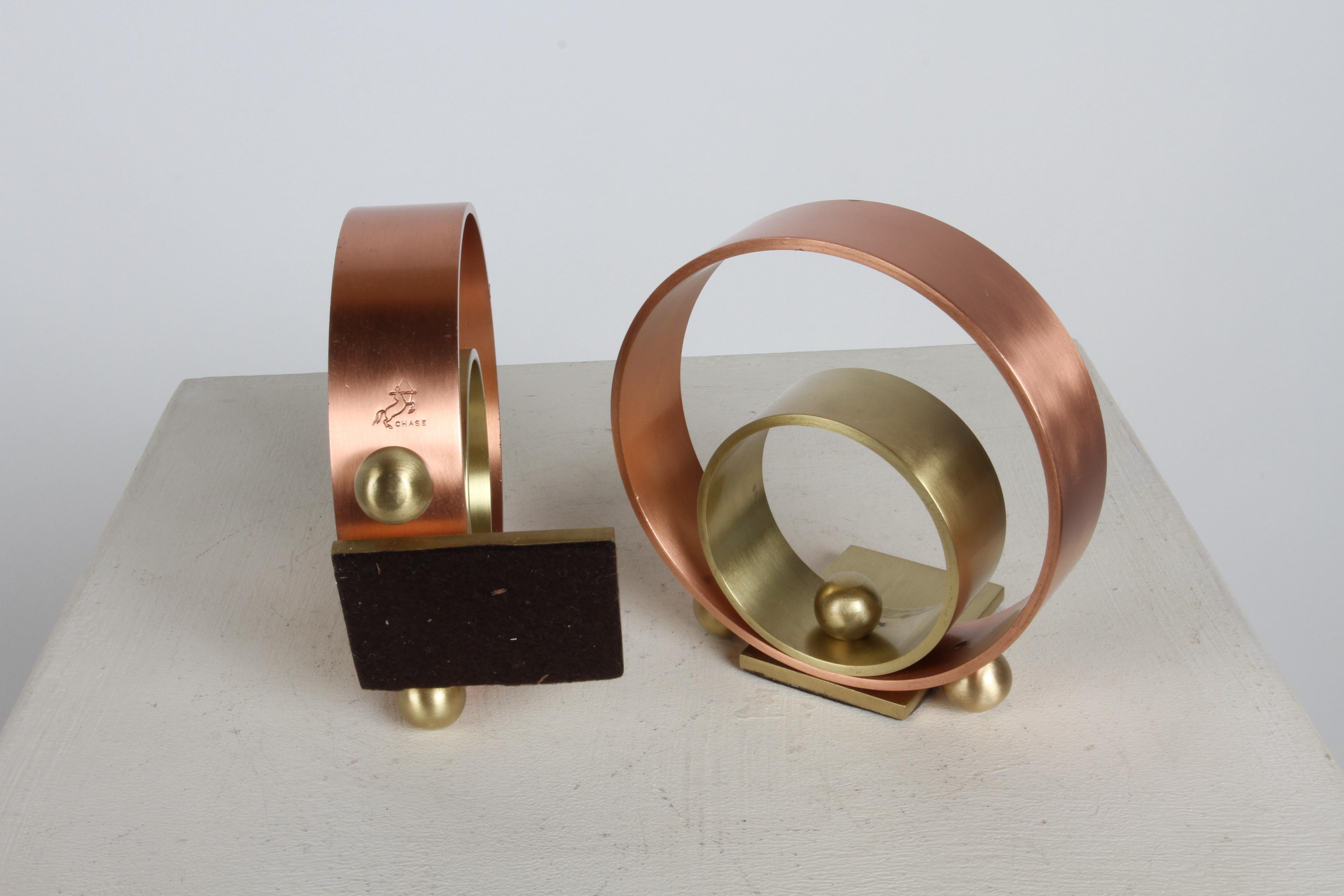 Pair of Machine Age Art Deco Copper & Brass Bookends by Walter Von Nessen For Sale 5