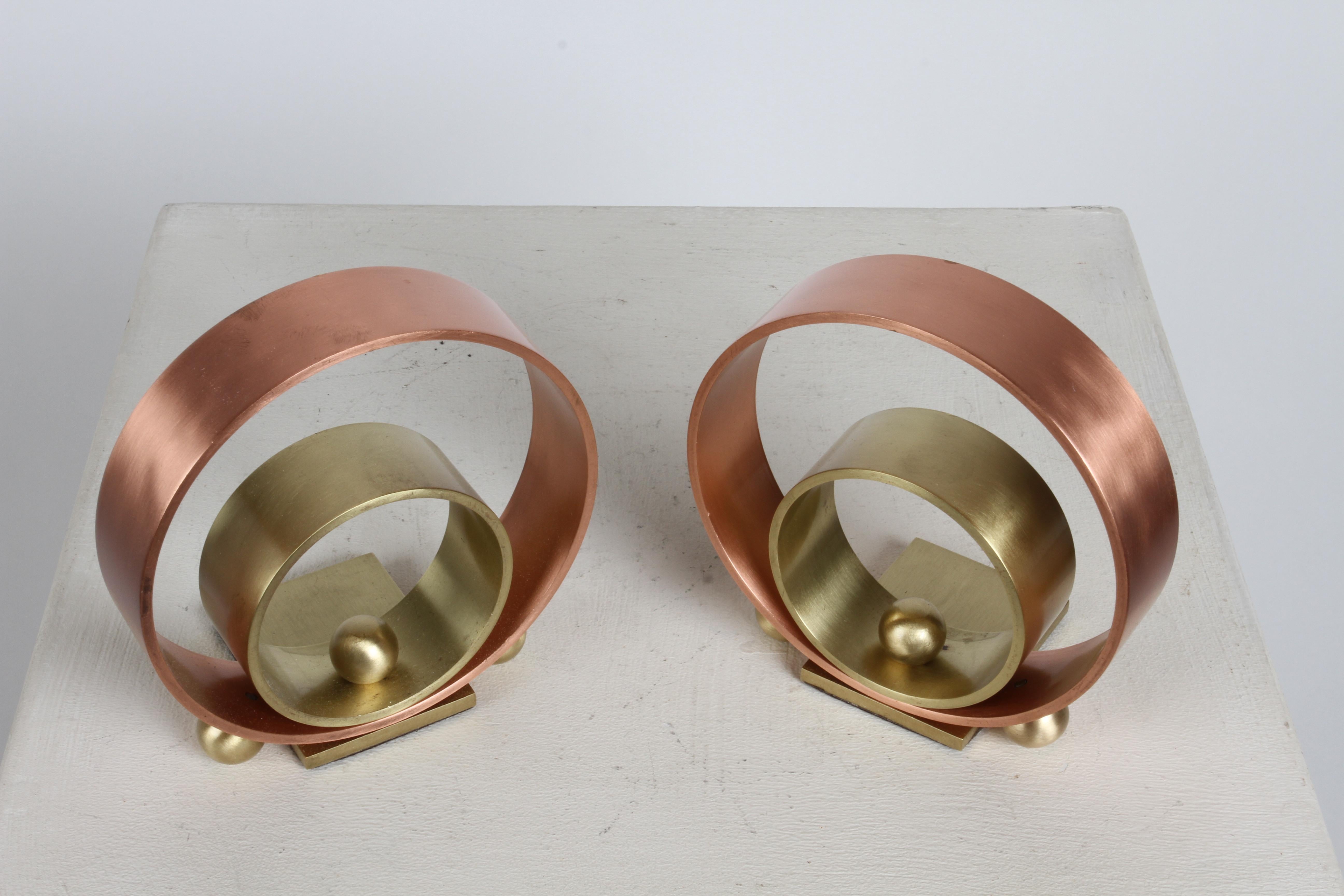 Pair of Machine Age Art Deco Copper & Brass Bookends by Walter Von Nessen For Sale 8