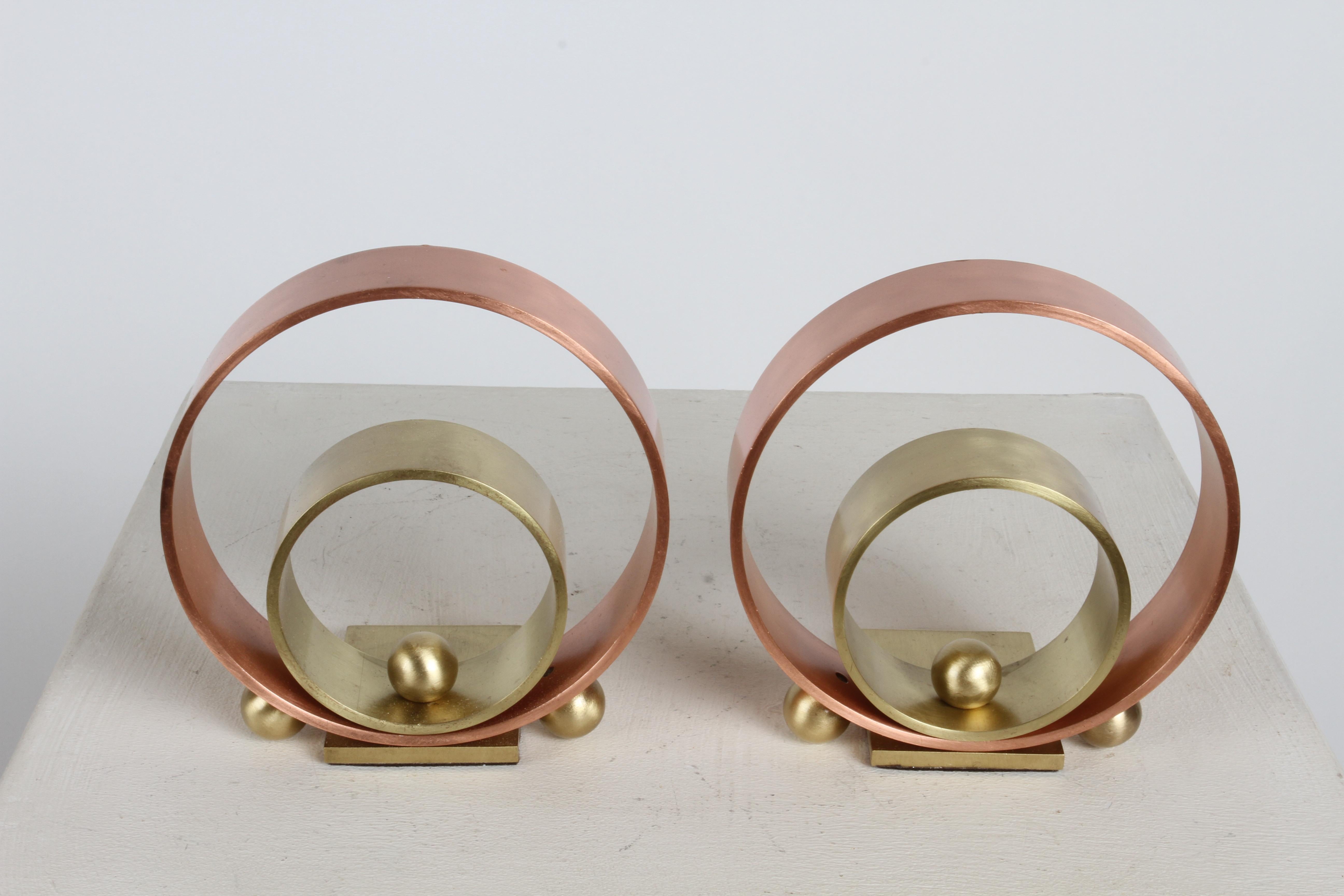 American Pair of Machine Age Art Deco Copper & Brass Bookends by Walter Von Nessen For Sale
