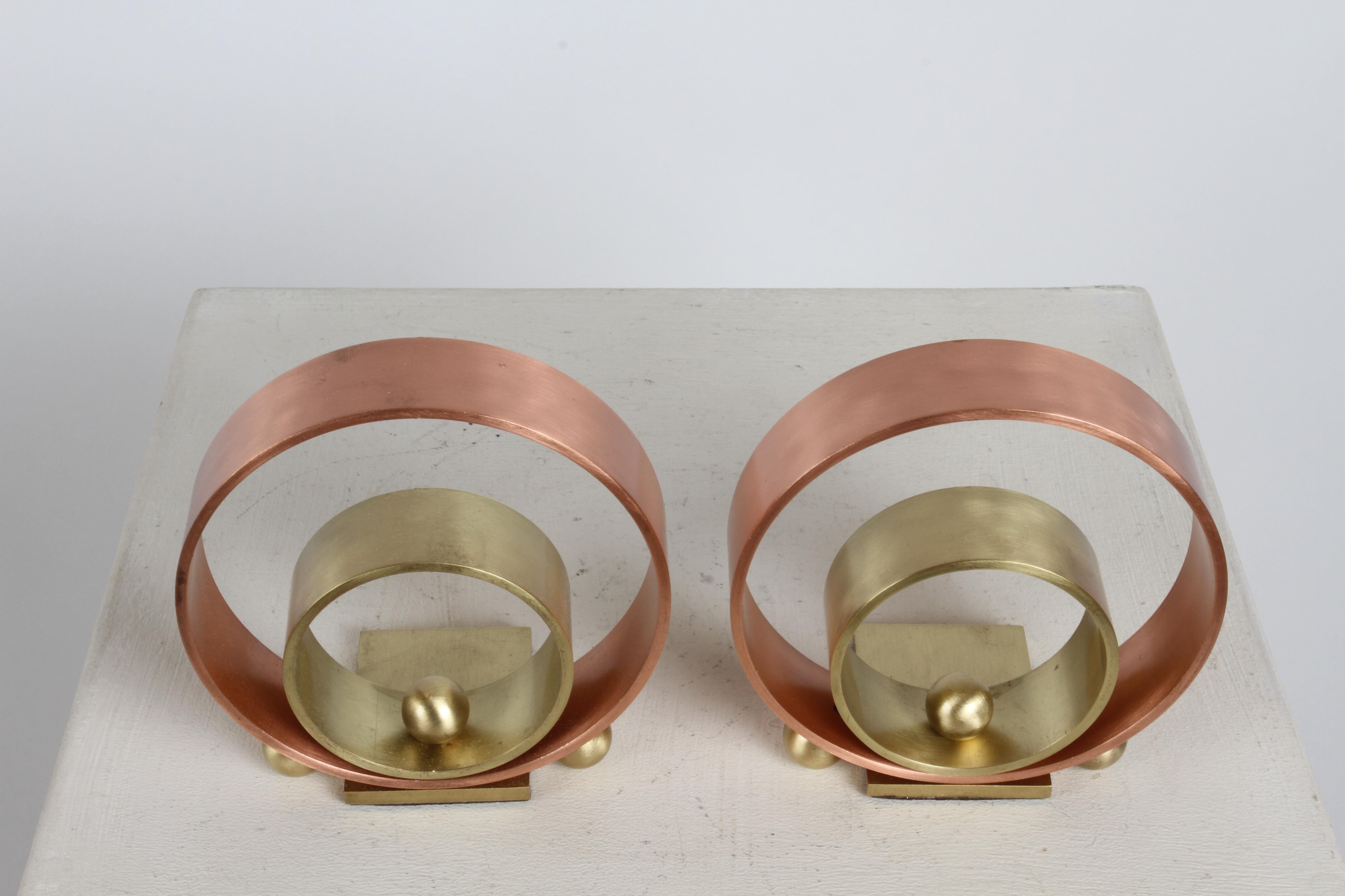 Polished Pair of Machine Age Art Deco Copper & Brass Bookends by Walter Von Nessen For Sale