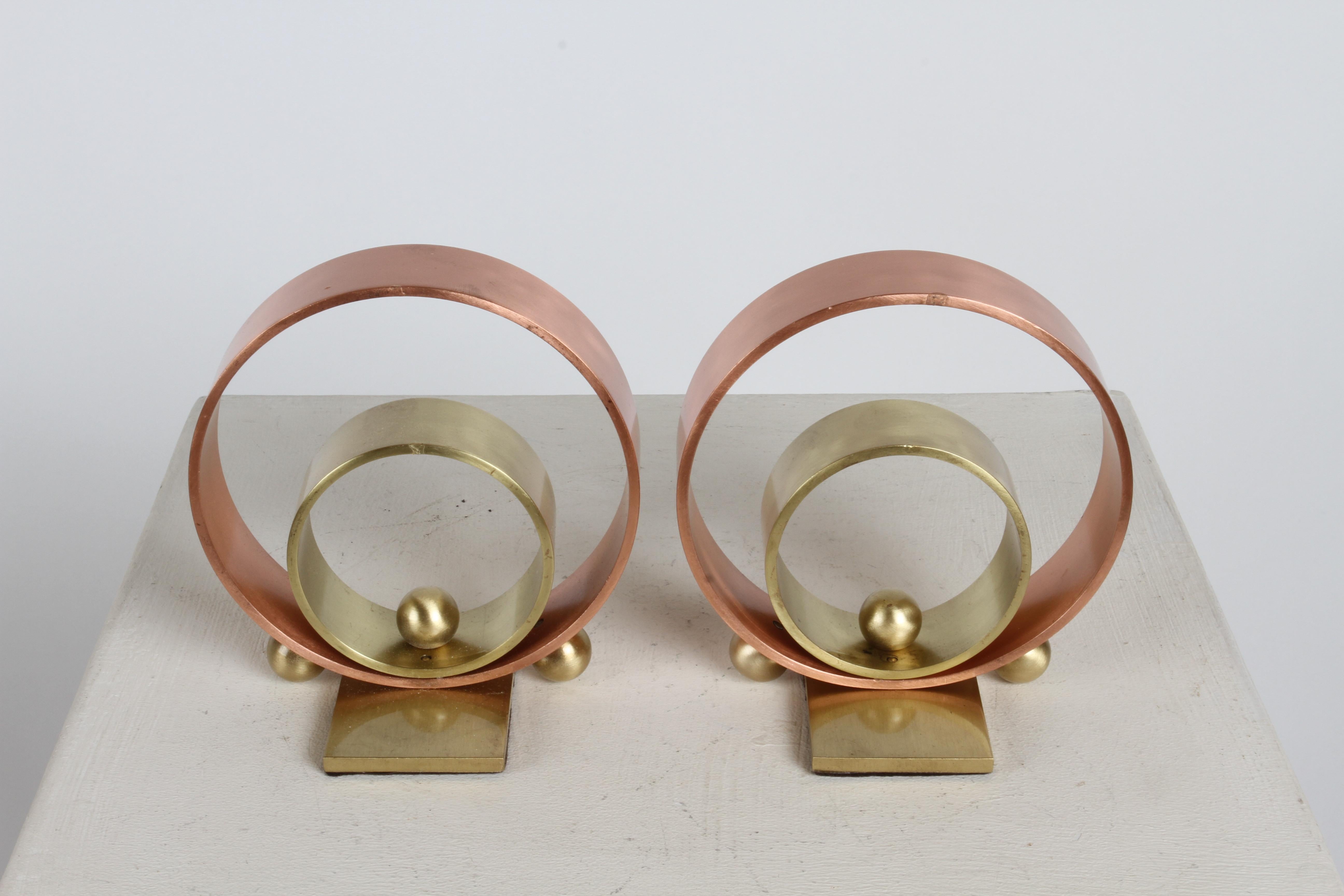 Pair of Machine Age Art Deco Copper & Brass Bookends by Walter Von Nessen For Sale 2