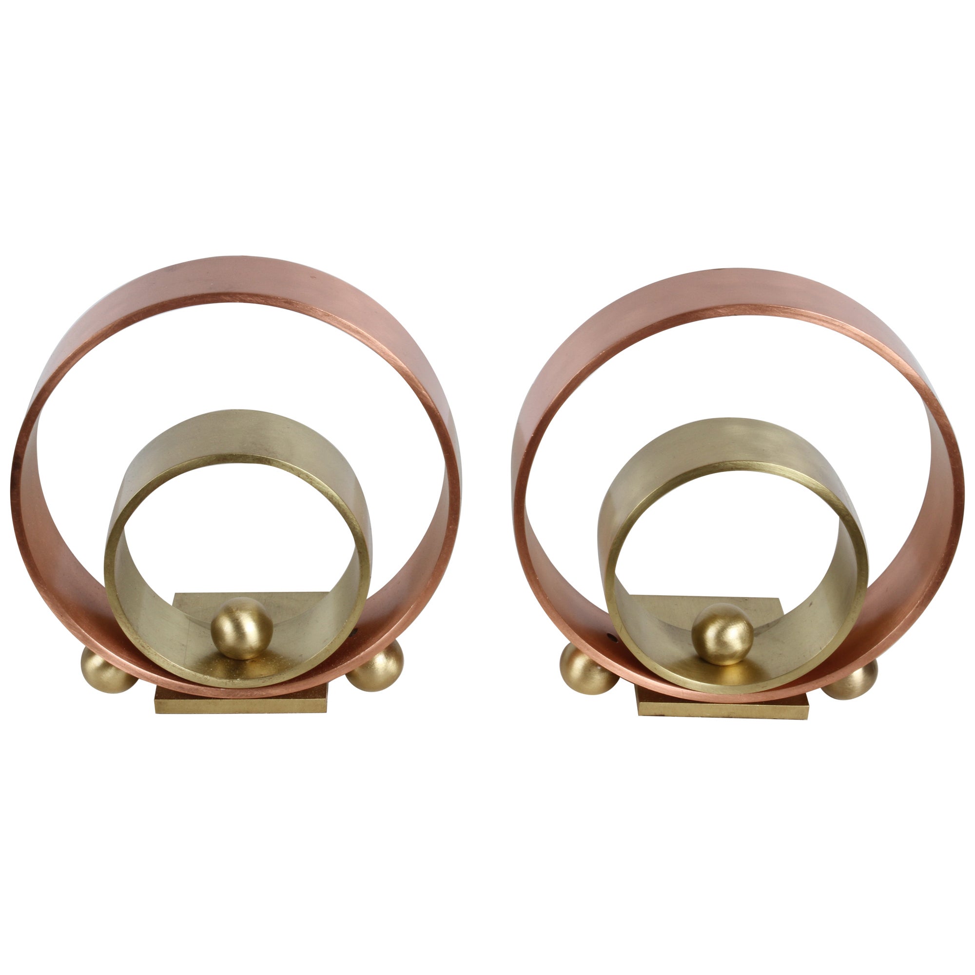 Pair of Machine Age Art Deco Copper & Brass Bookends by Walter Von Nessen
