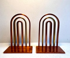 Pair of Machine Age Art Deco Copper & Brass Bookends by Walter Von Nessen