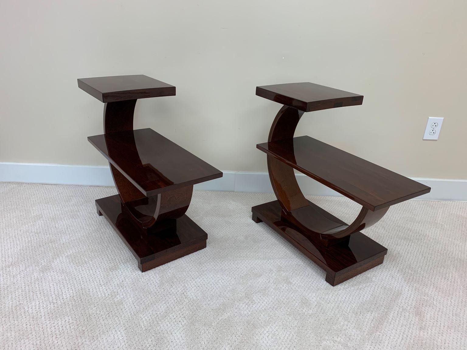 American Pair of Machine Age Art Deco Curving End Tables by Modernage Furniture Company
