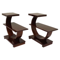 Pair of Machine Age Art Deco Curving End Tables by Modernage Furniture Company