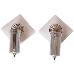 Pair of Machine Age Art Deco Efcolite Skyscraper Sconces by Walter Von Nessen