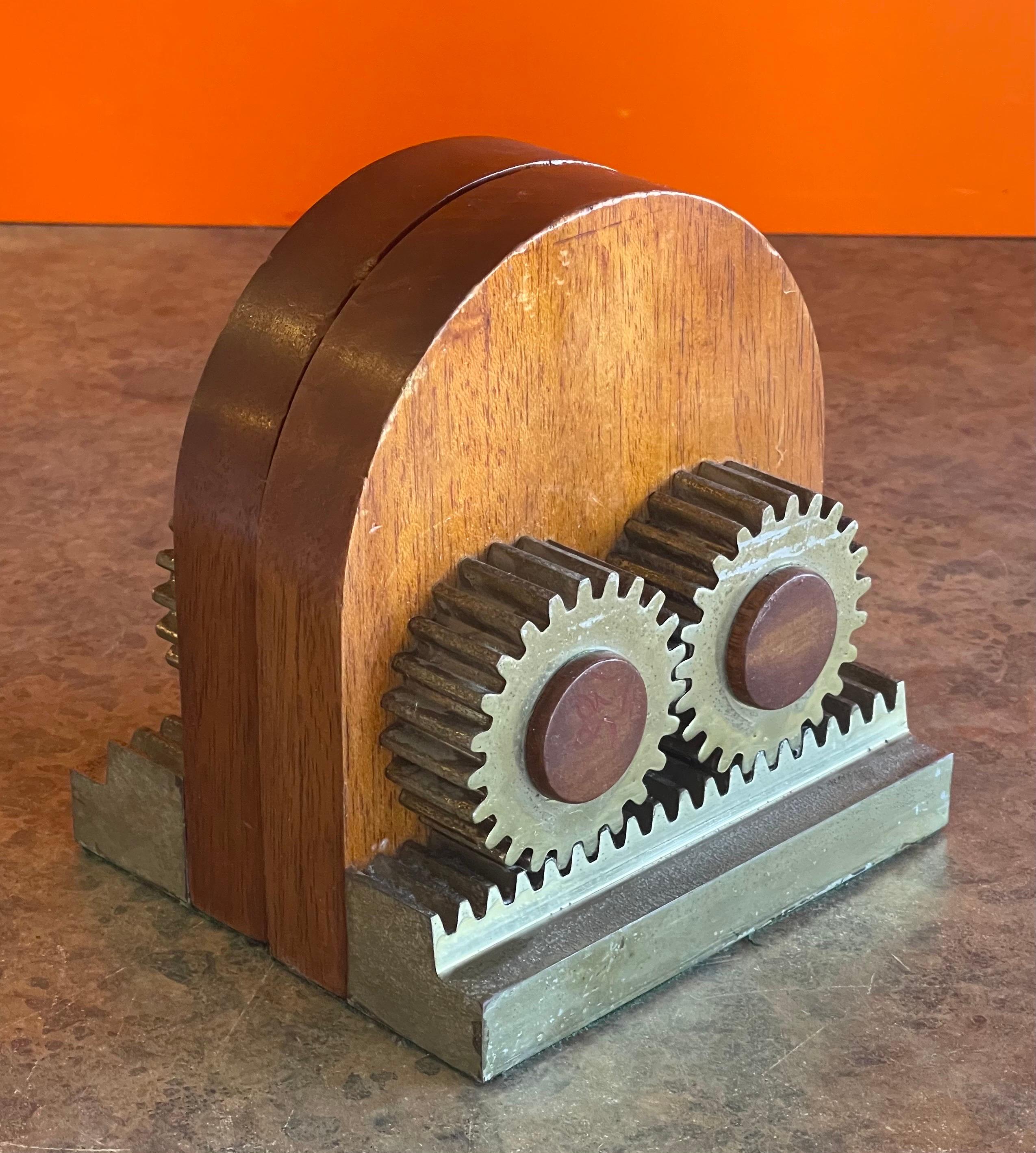 Pair of Machine Age Art Deco Gear Bookends  In Fair Condition In San Diego, CA