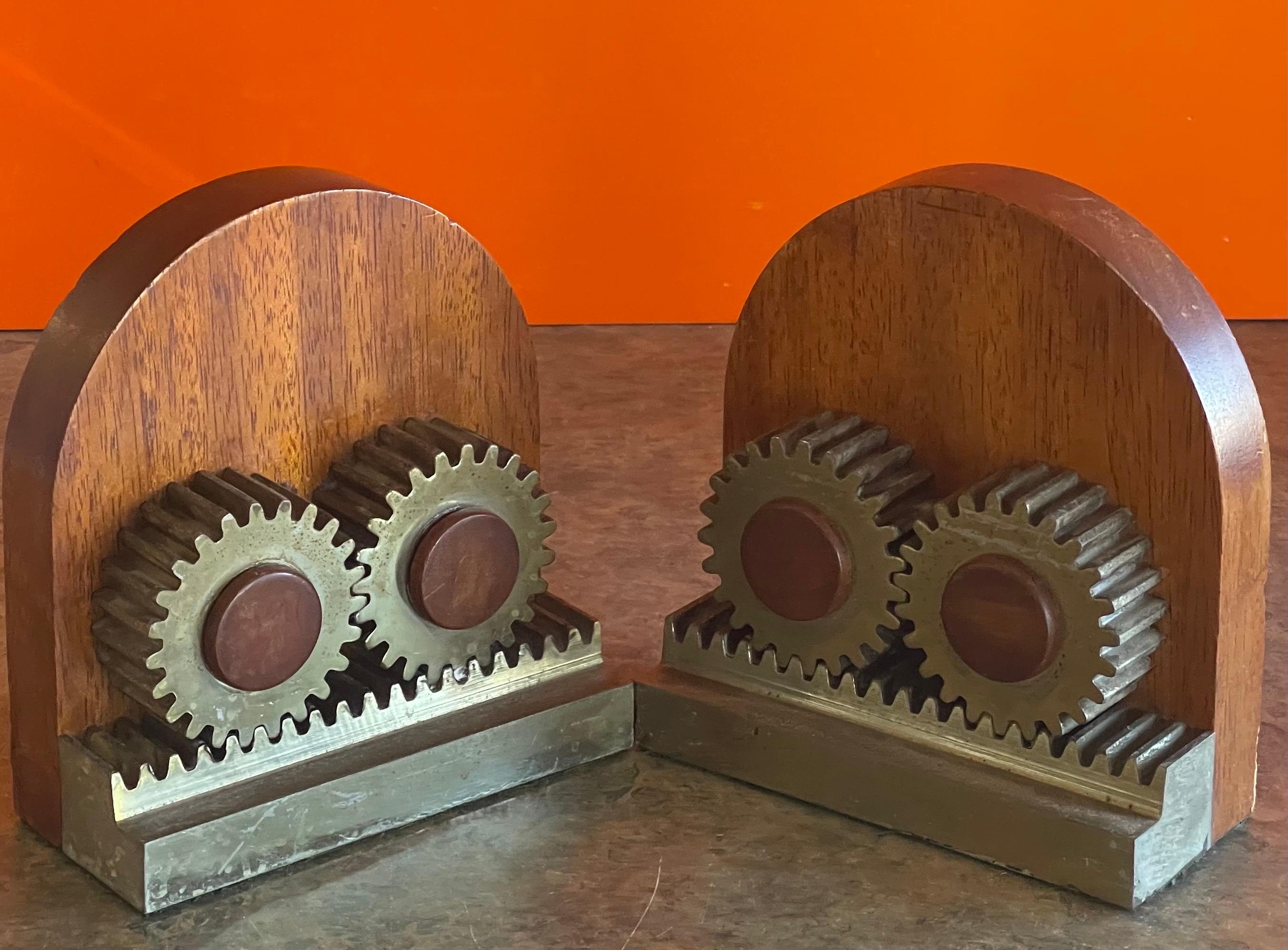 20th Century Pair of Machine Age Art Deco Gear Bookends 