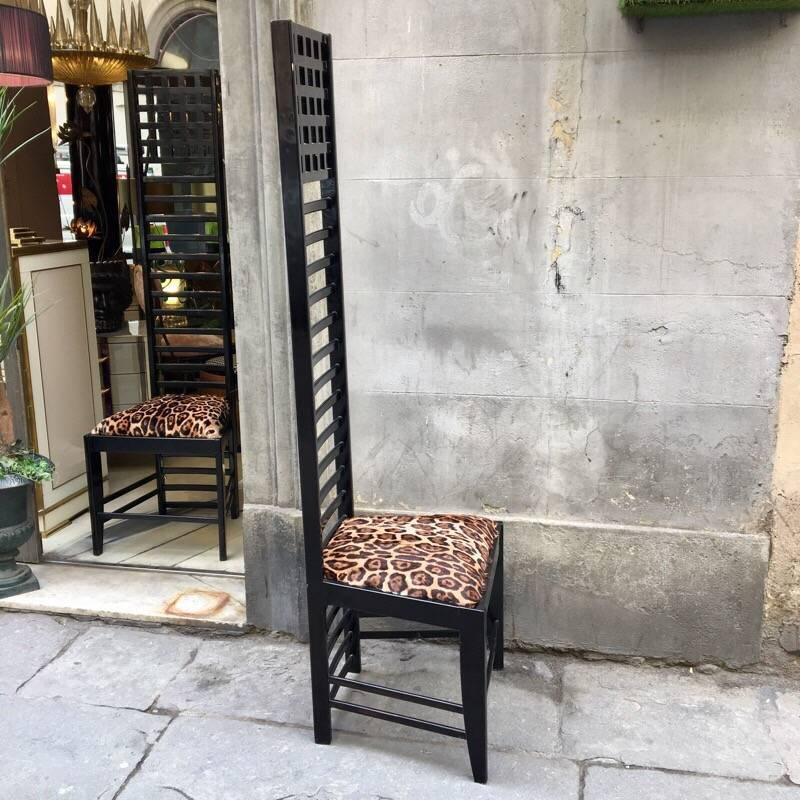 Pair of Mackintosh High Back Chairs, 1980s In Good Condition In Florence, IT