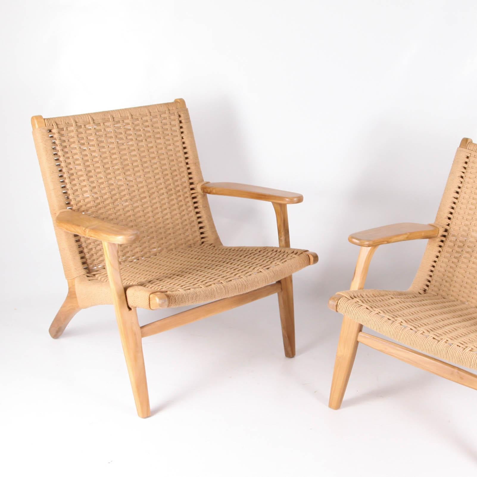 Scandinavian Modern Pair of Macrame Rope Lounge Chairs