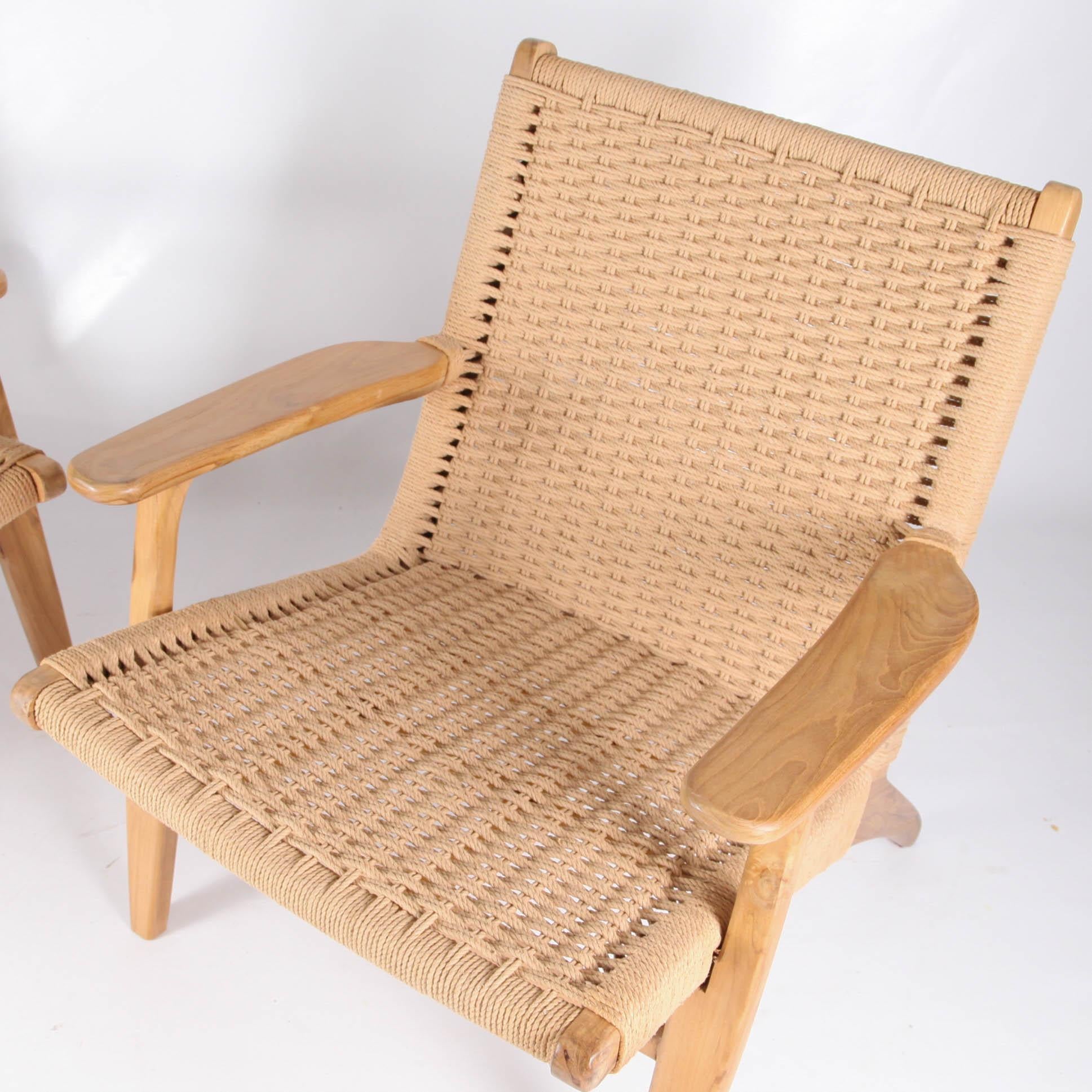 French Pair of Macrame Rope Lounge Chairs