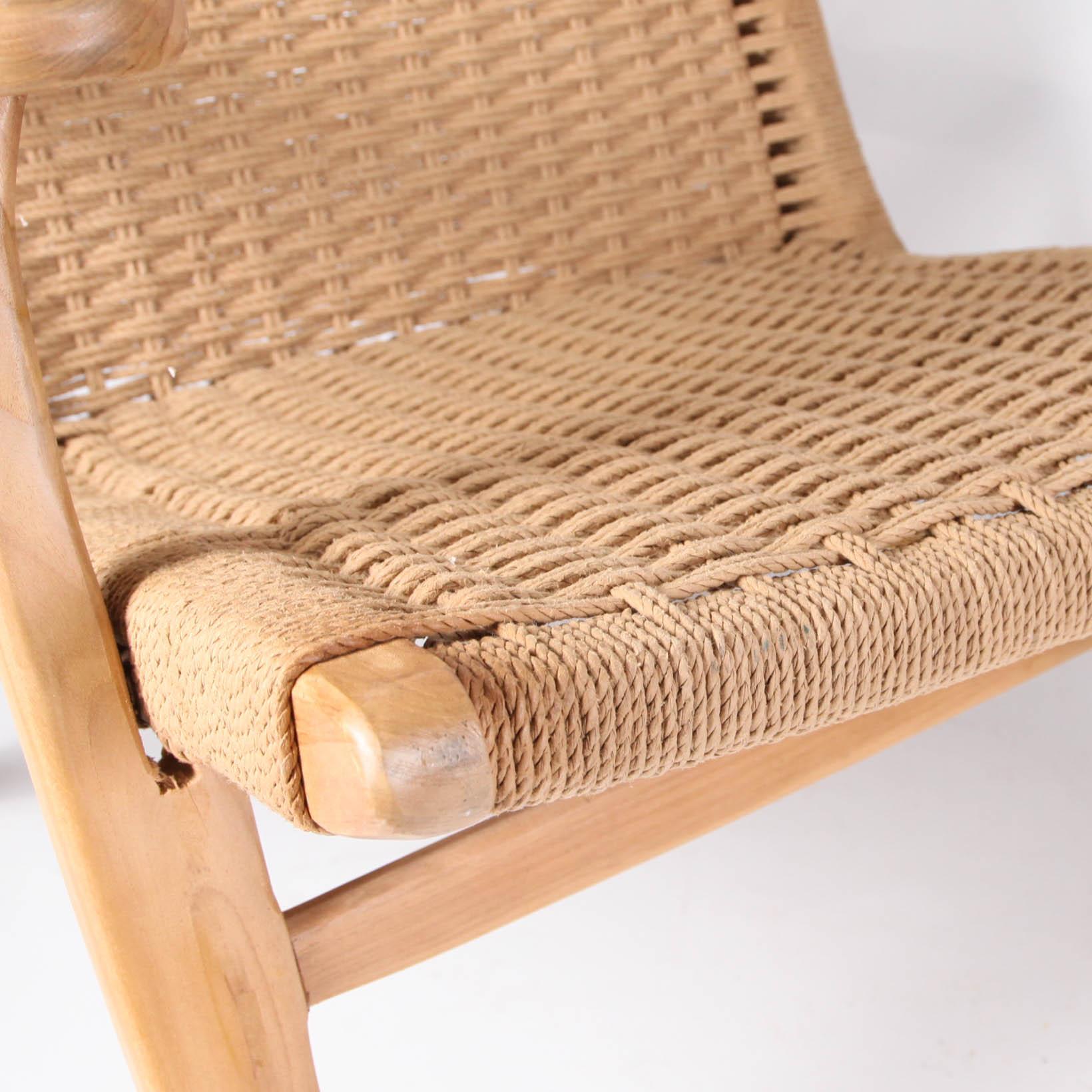 Scandinavian Modern Pair of Macrame Rope Lounge Chairs For Sale