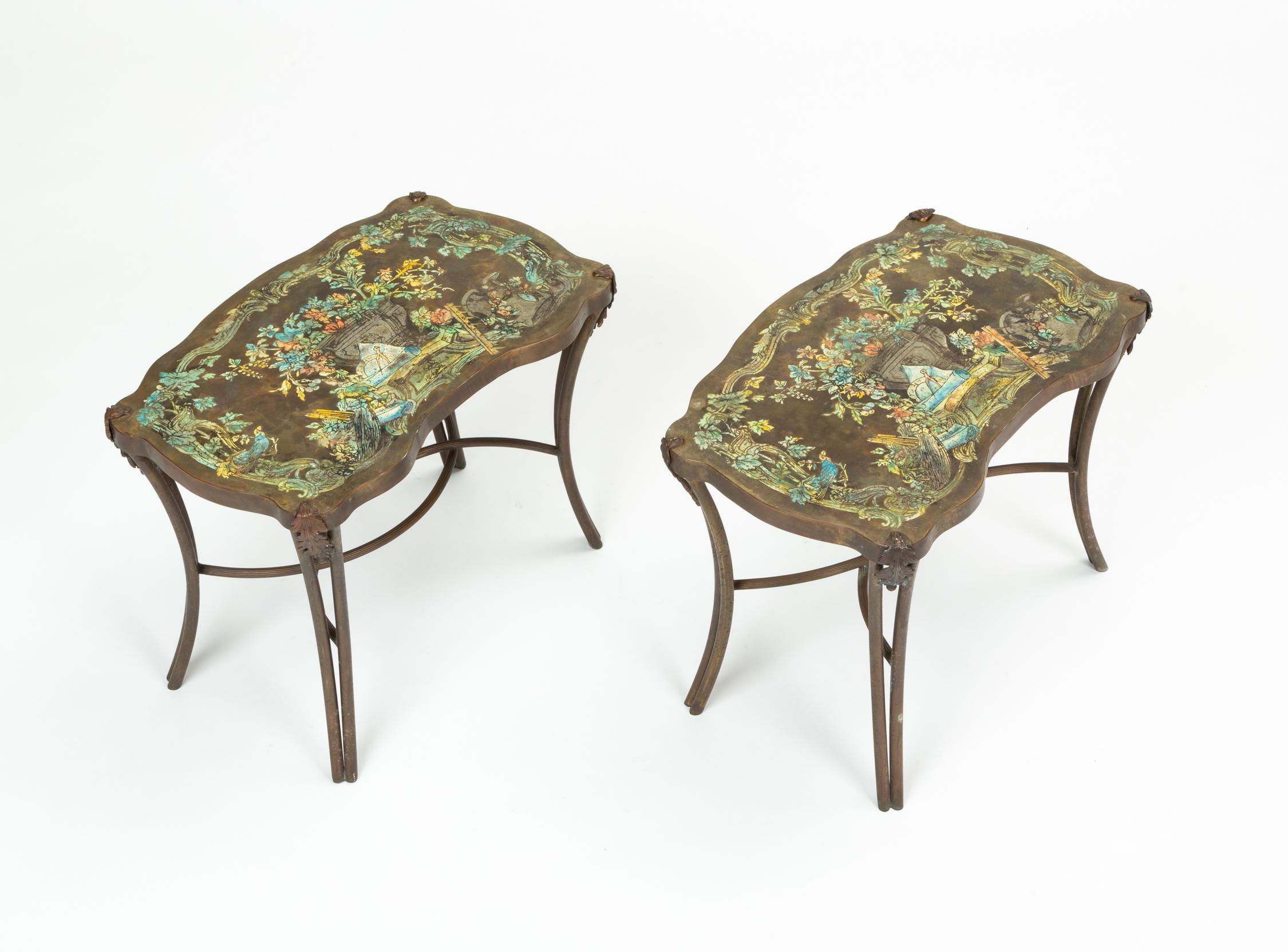Pair of Philip and Kelvin LaVerne “Madame Pompadour” Enameled Bronze Tables 5