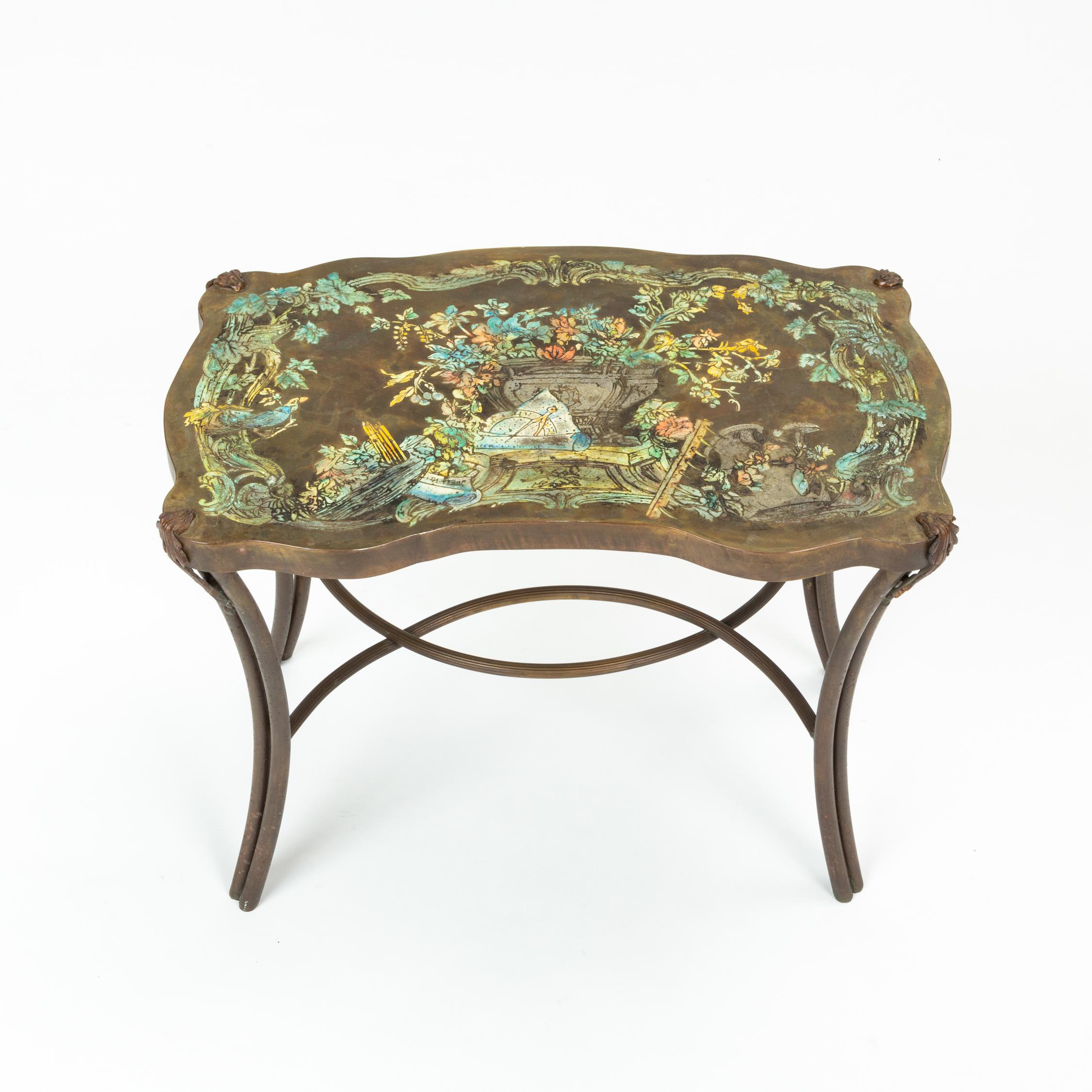 Mid-Century Modern Pair of Philip and Kelvin LaVerne “Madame Pompadour” Enameled Bronze Tables