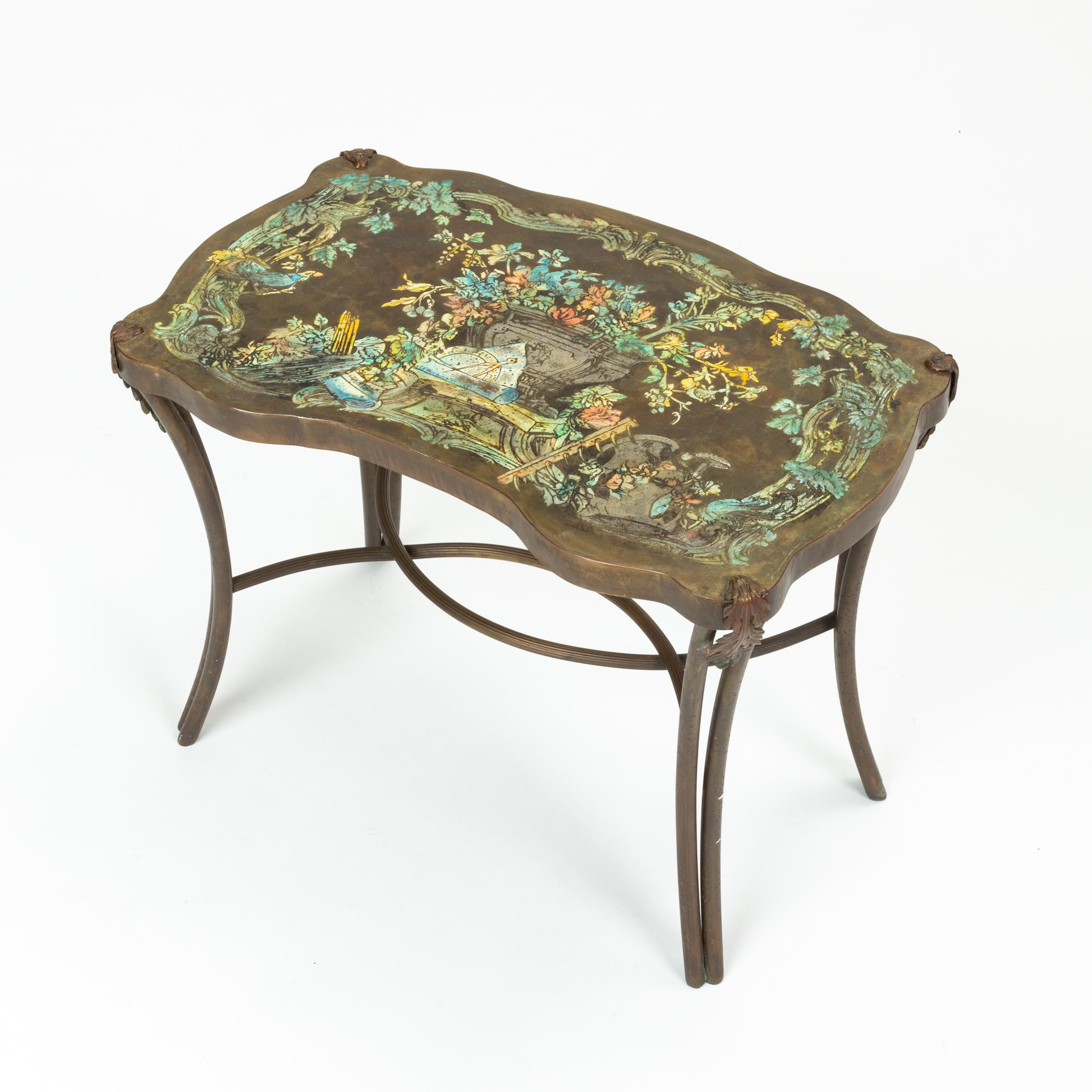 Pair of Philip and Kelvin LaVerne “Madame Pompadour” Enameled Bronze Tables In Excellent Condition In Los Angeles, CA