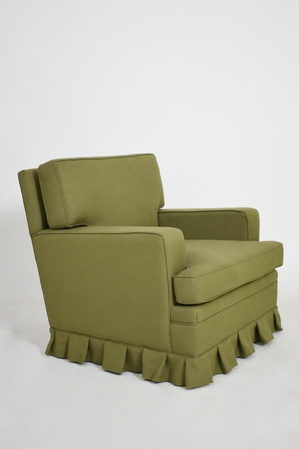 Pair of Madeleine Castaing style green fabric armchairs, 1960s In Excellent Condition In Lisboa, PT