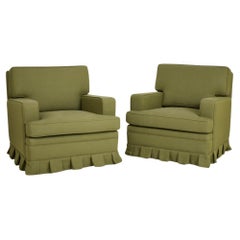 Pair of Madeleine Castaing style green fabric armchairs, 1960s