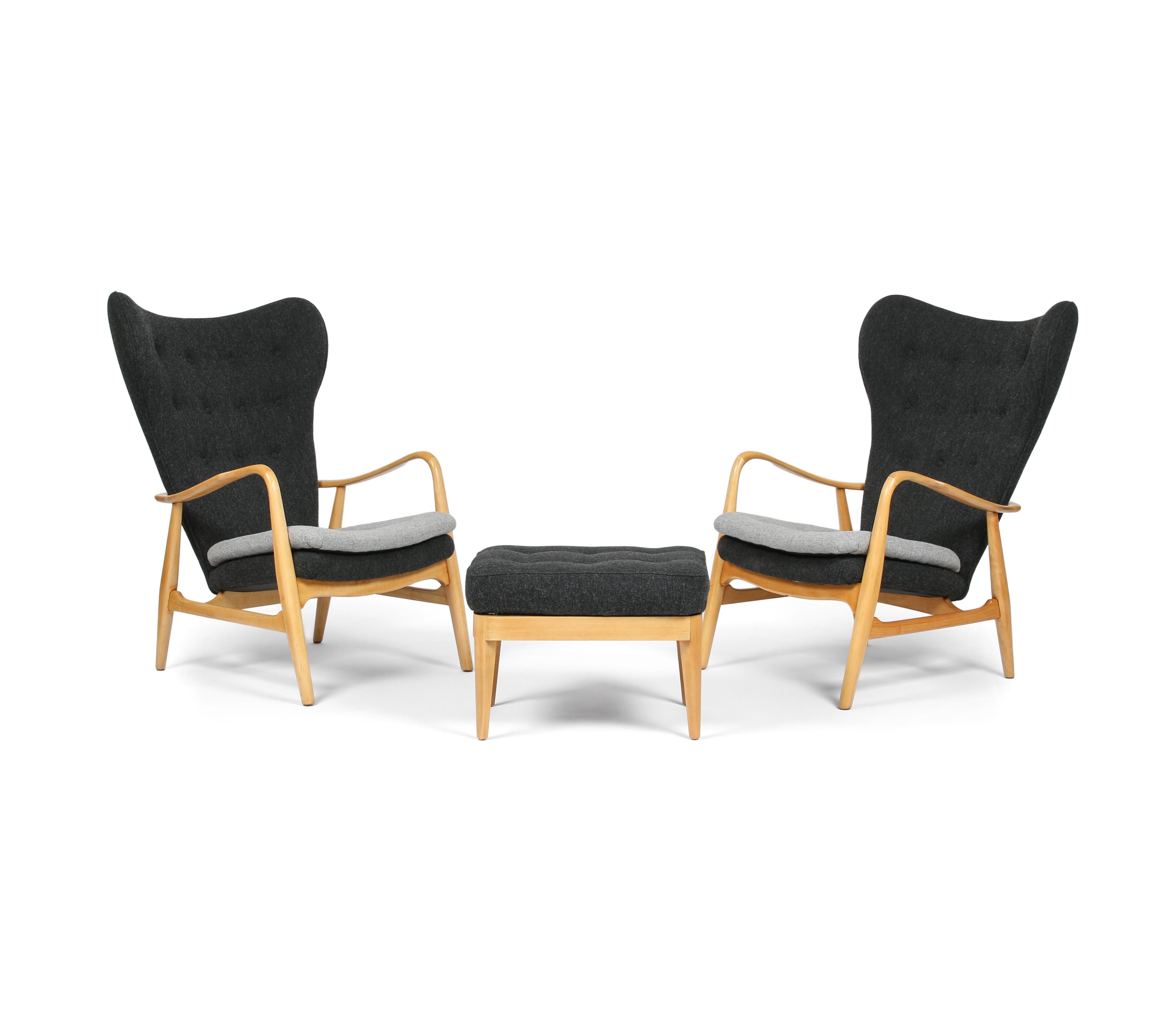 Pair of Madsen and Schubell Model MS4 Wingback Lounge Chairs with Ottoman 3