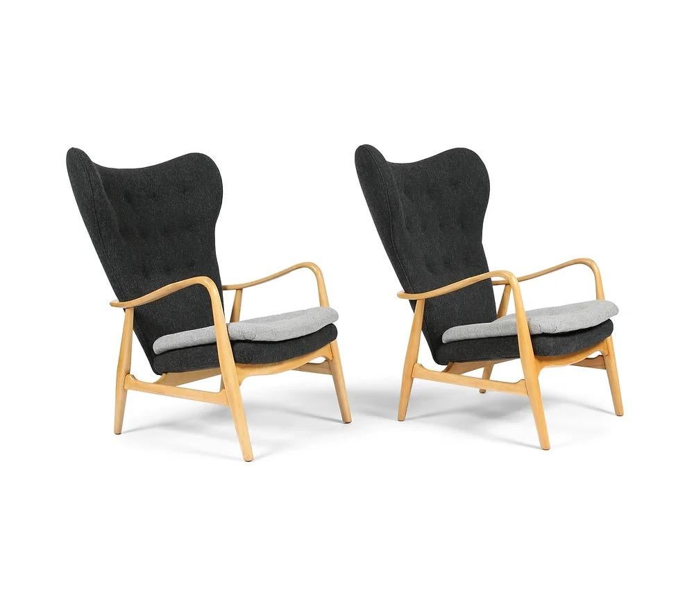 Danish Pair of Madsen and Schubell Model MS4 Wingback Lounge Chairs with Ottoman For Sale