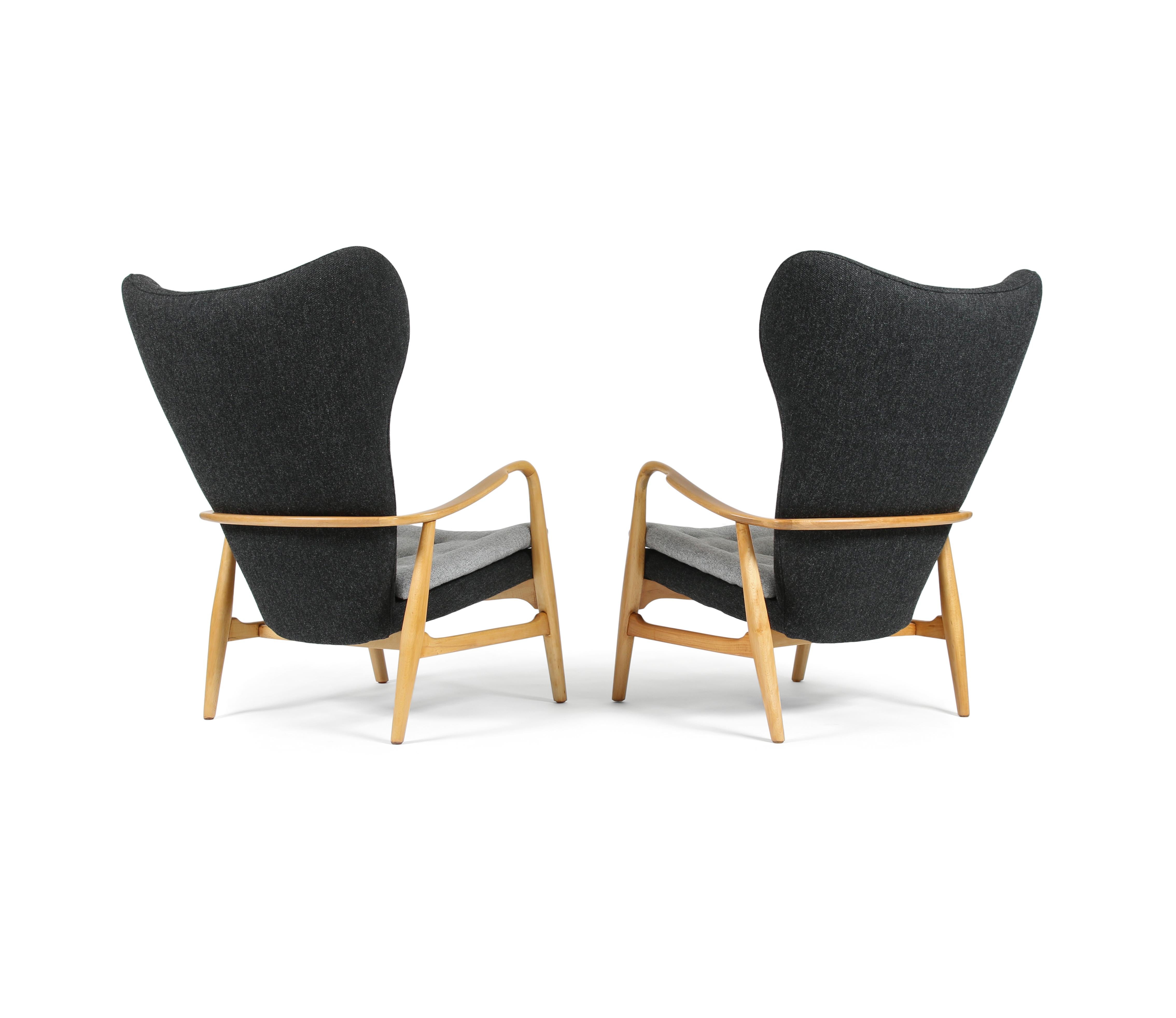 Mid-20th Century Pair of Madsen and Schubell Model MS4 Wingback Lounge Chairs with Ottoman