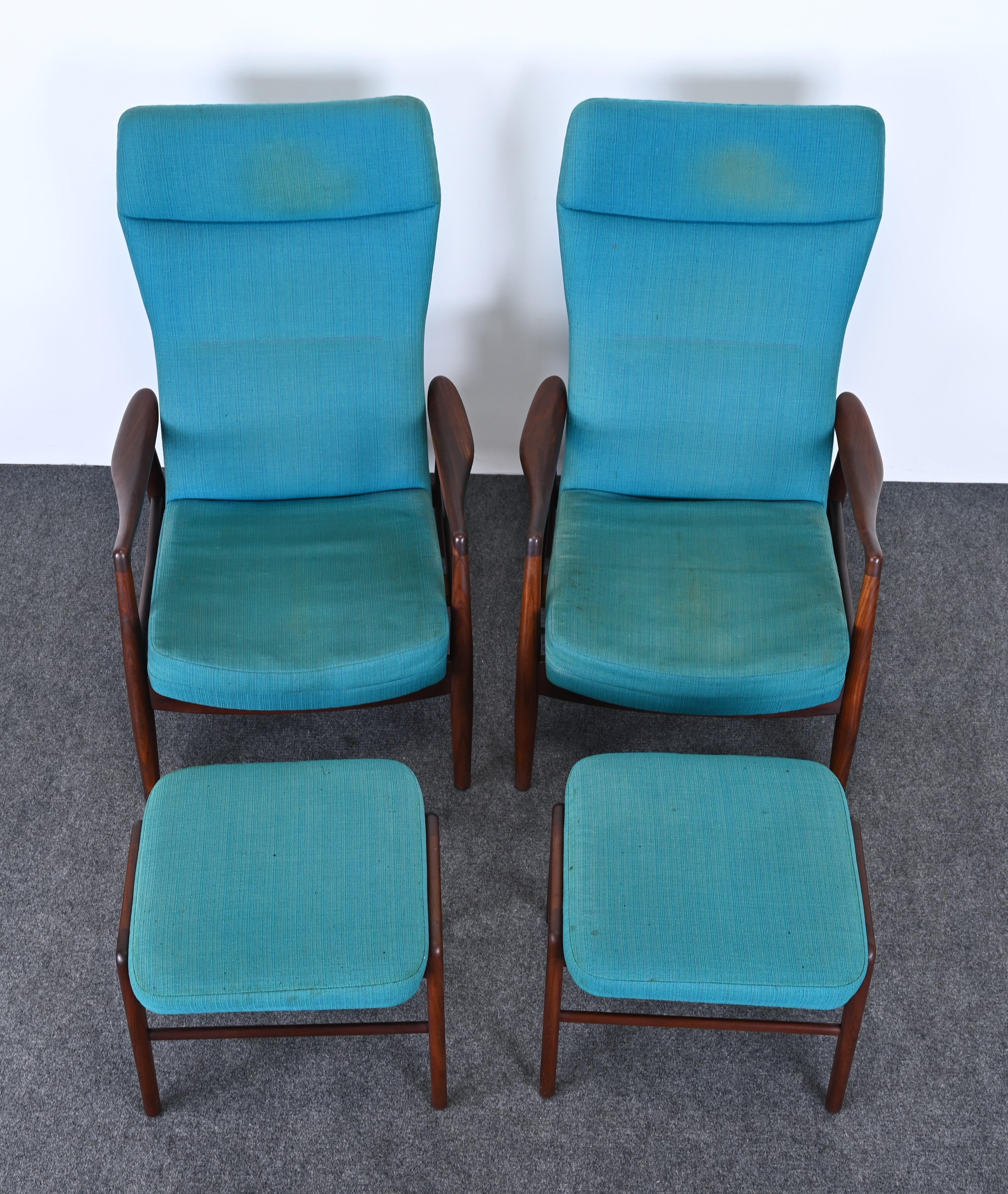 Upholstery Pair of Madsen & Schubell Lounge Chairs and Ottomans by TOVE, 1960s