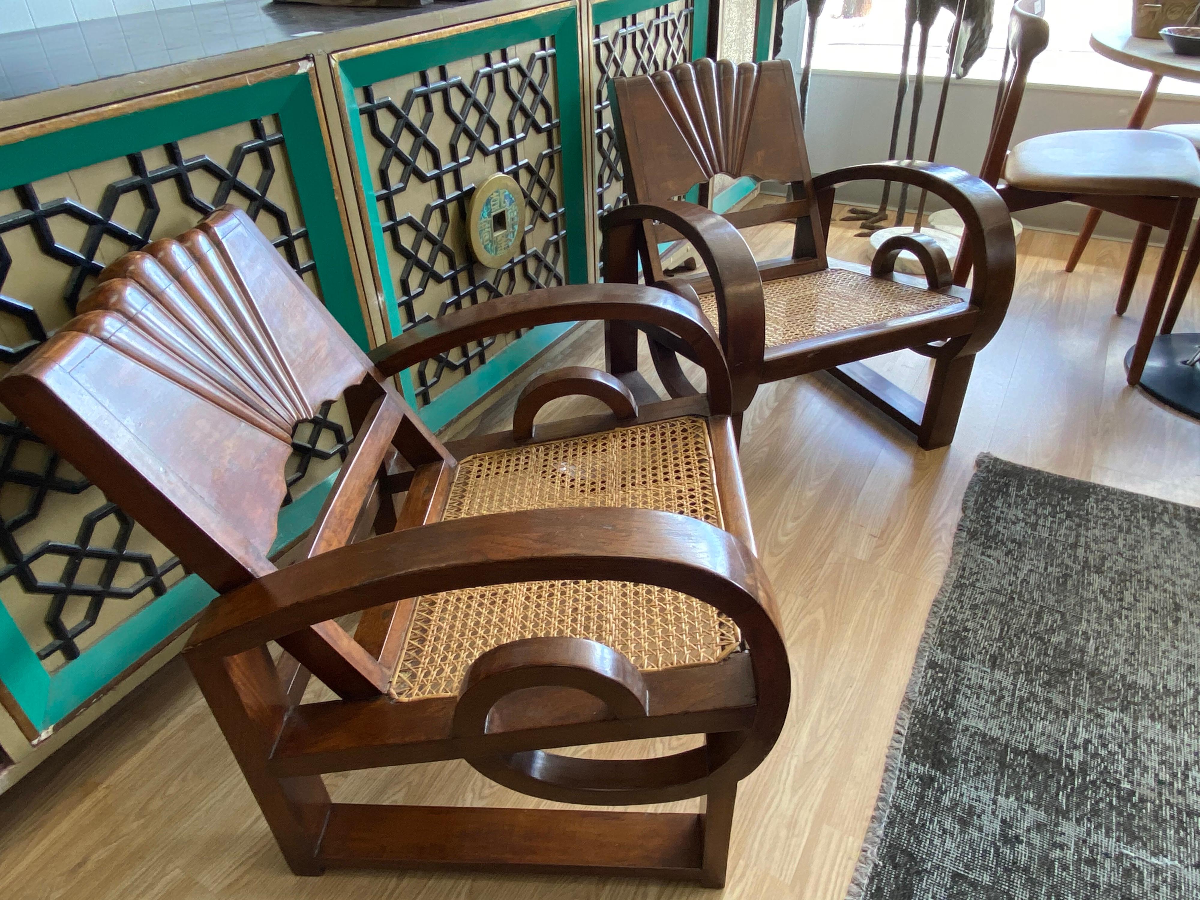 Pair of Madura Indonesian Teak Side Chairs with Rattan Seats 4