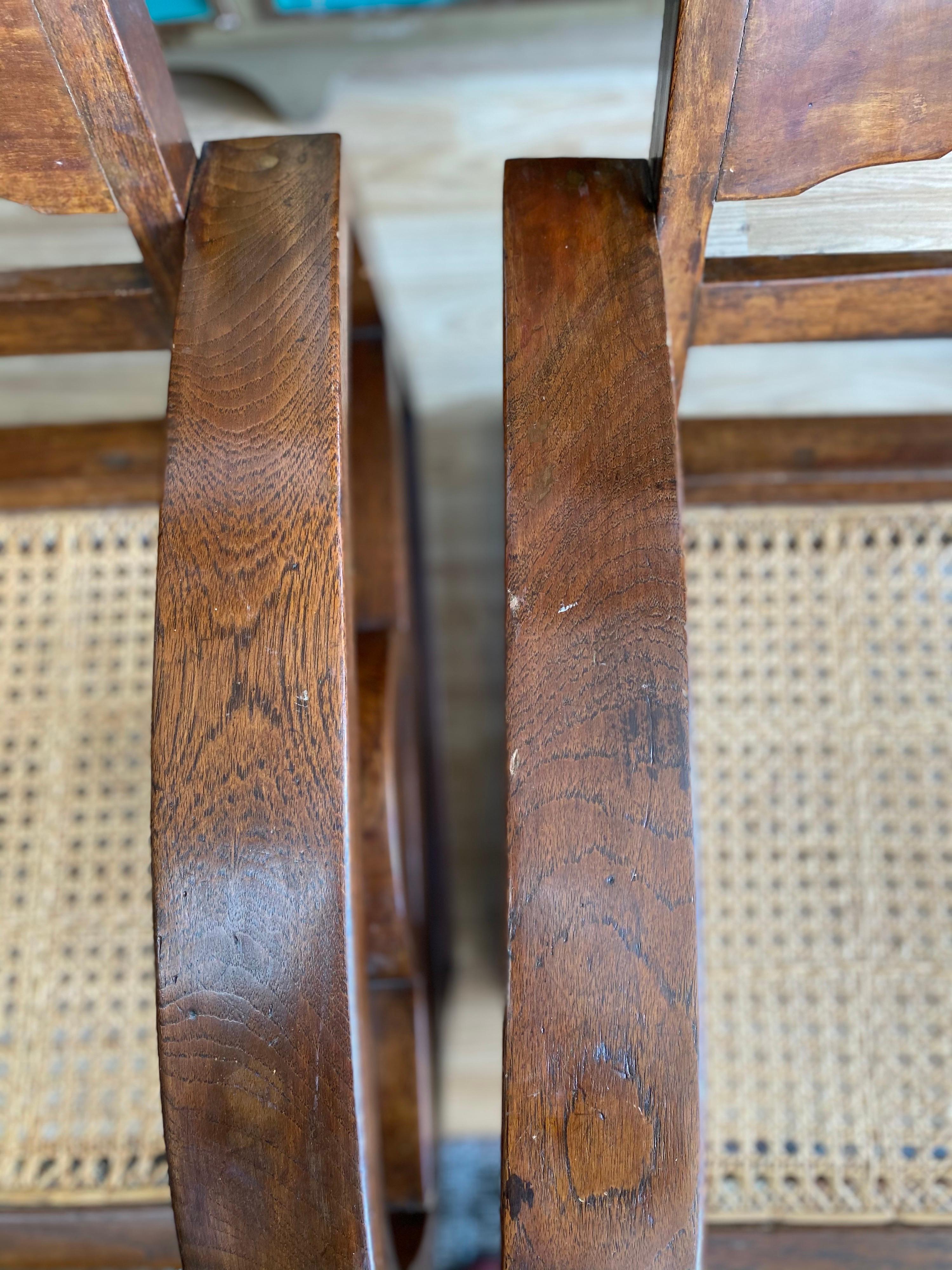 Pair of Madura Indonesian Teak Side Chairs with Rattan Seats 1